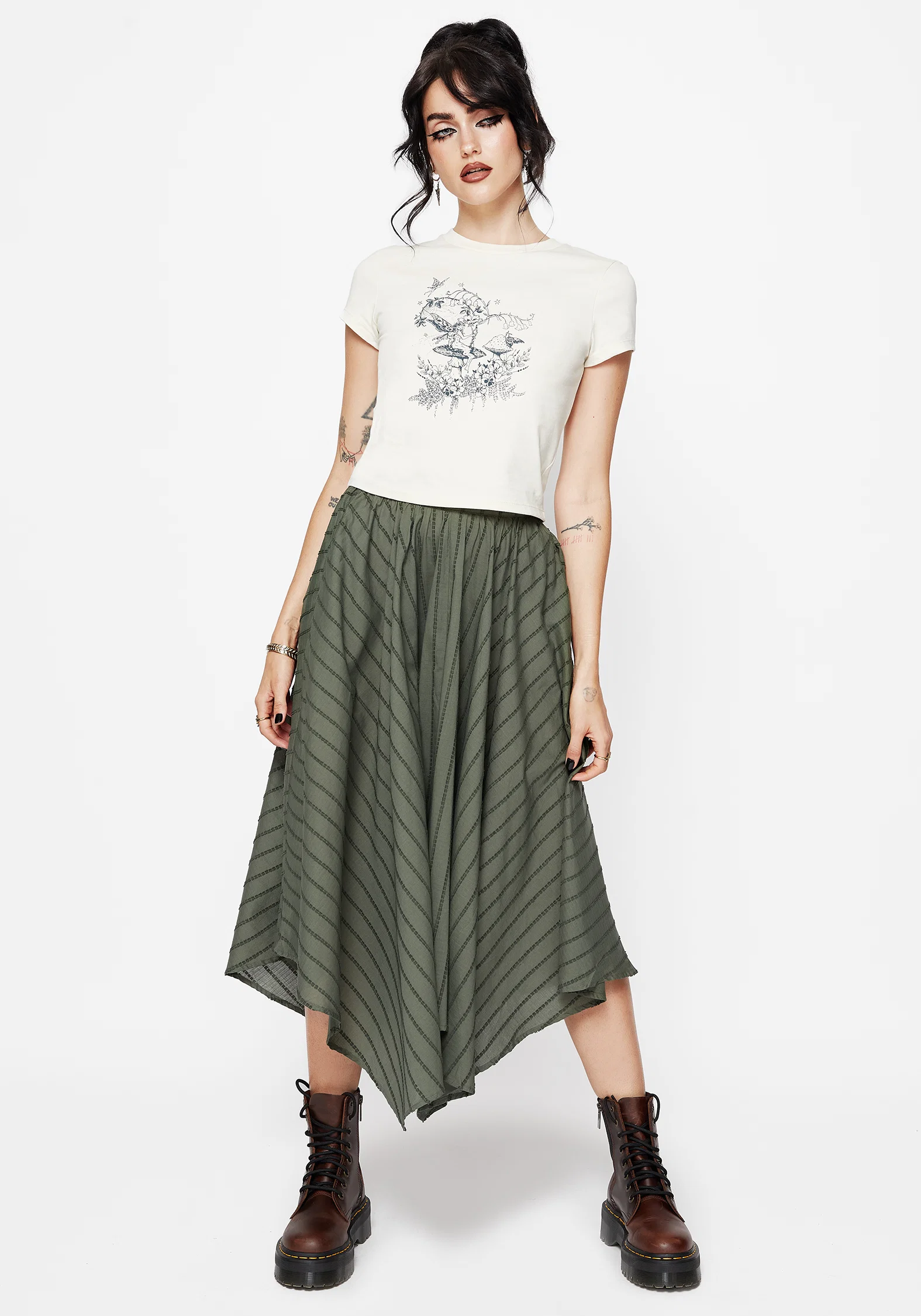 Blythe Cotton Handkerchief Hem Midaxi Skirt - Green - Image 5