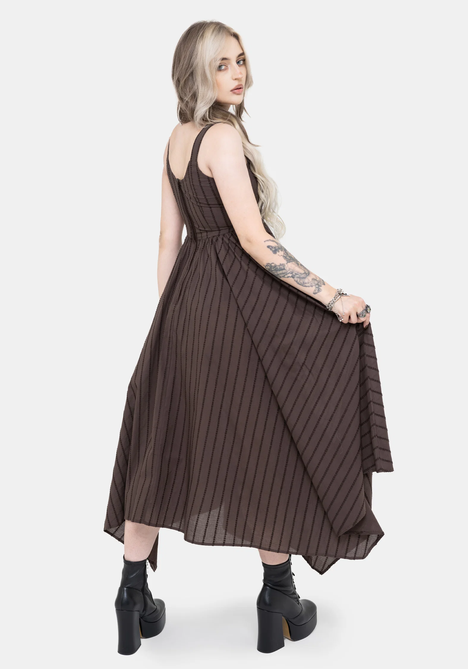 Blythe Handkerchief Hem Midaxi Dress - Brown - Image 3