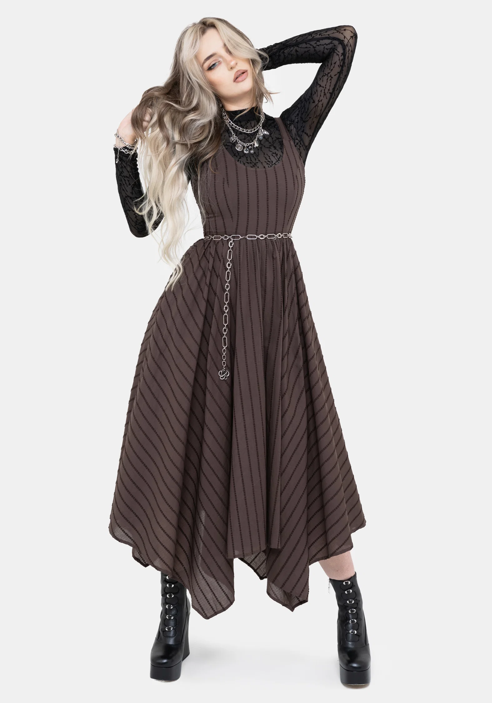 Blythe Handkerchief Hem Midaxi Dress - Brown - Image 4