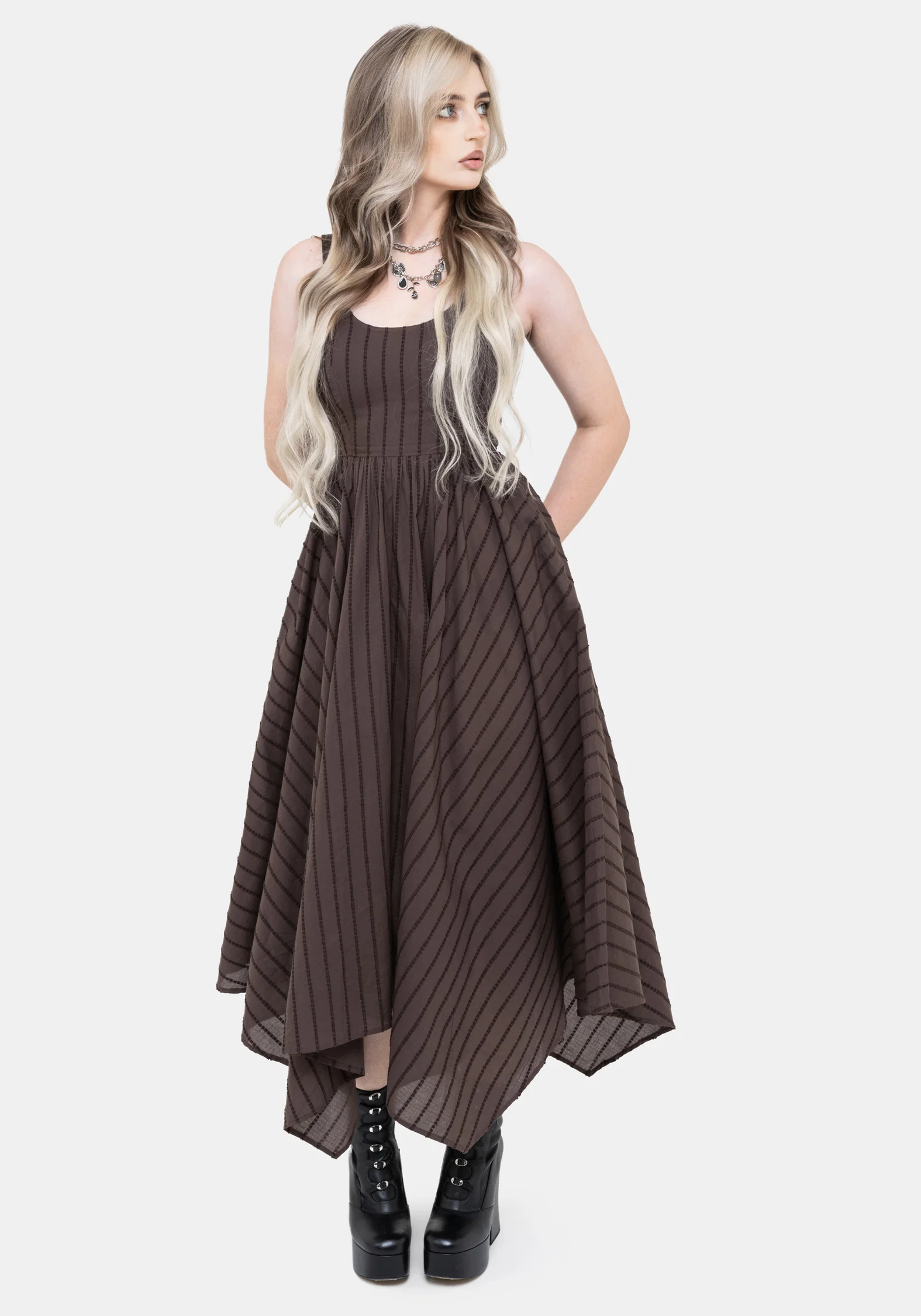 Blythe Handkerchief Hem Midaxi Dress - Brown - Image 5