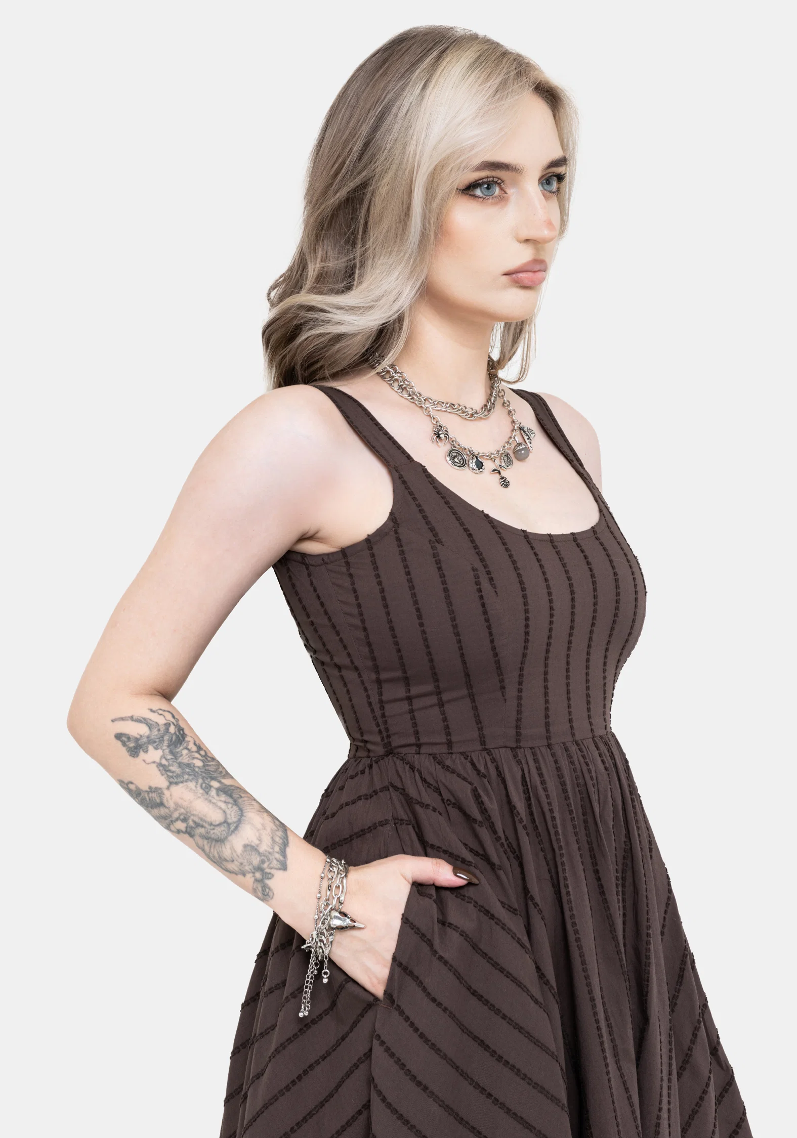 Blythe Handkerchief Hem Midaxi Dress - Brown - Image 6