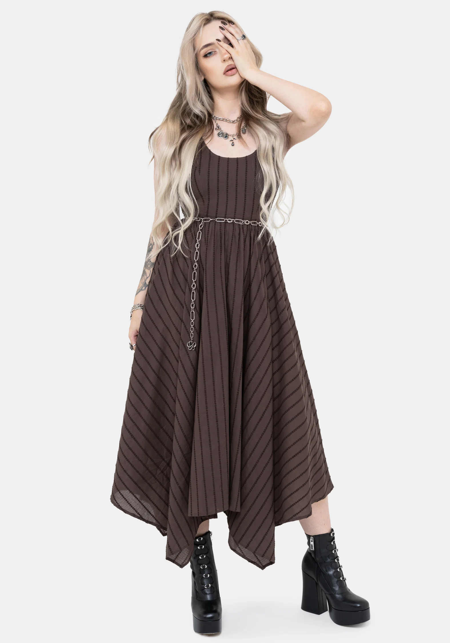 Blythe Handkerchief Hem Midaxi Dress - Brown - Image 7