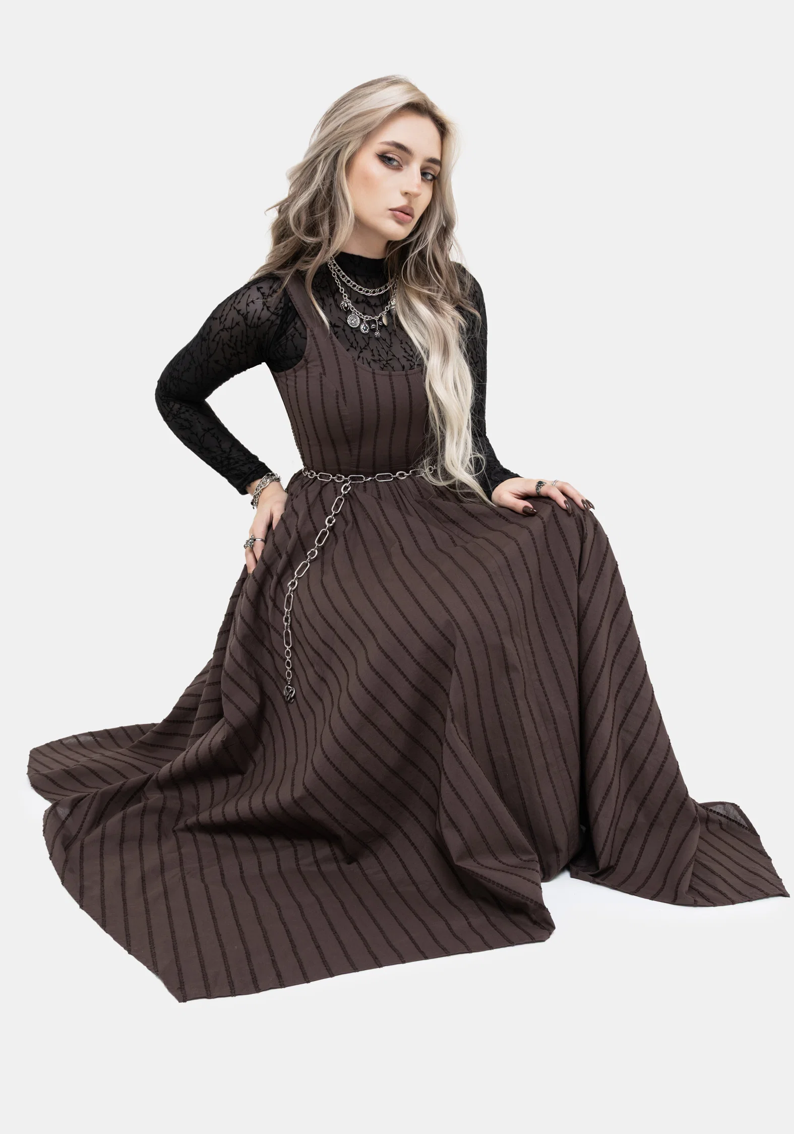 Blythe Handkerchief Hem Midaxi Dress - Brown - Image 8