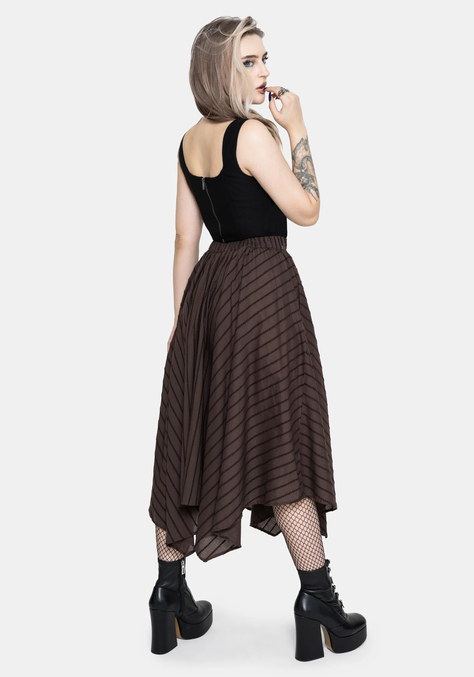 Blythe Handkerchief Hem Midaxi Skirt - Brown - Image 3
