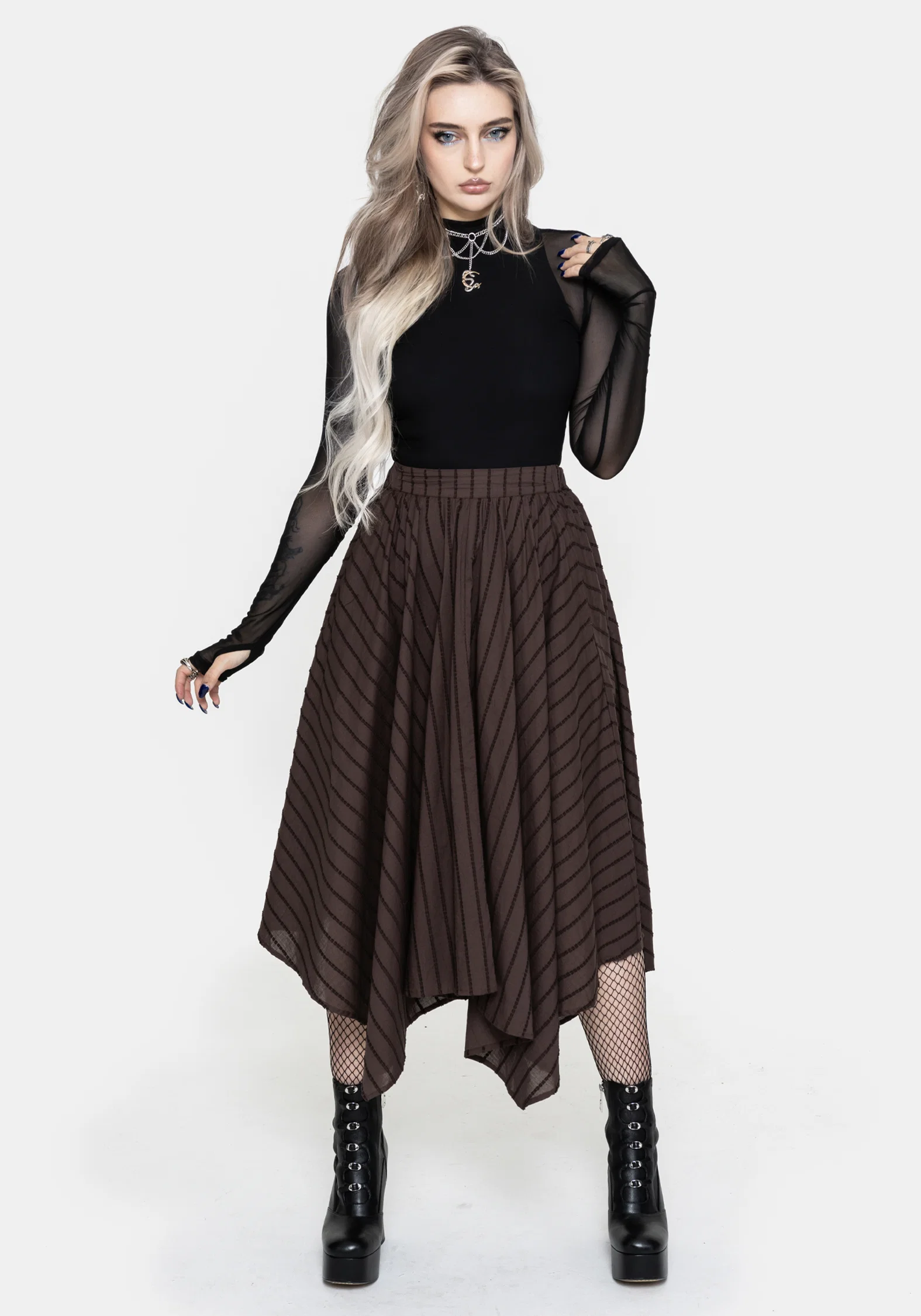 Blythe Handkerchief Hem Midaxi Skirt - Brown - Image 5