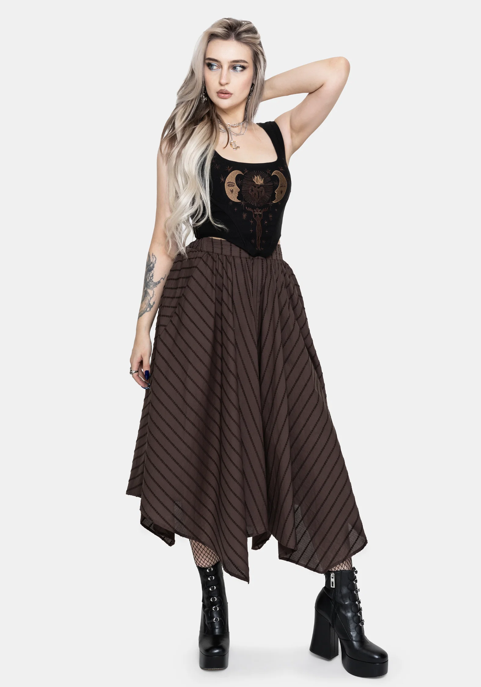 Blythe Handkerchief Hem Midaxi Skirt - Brown - Image 6