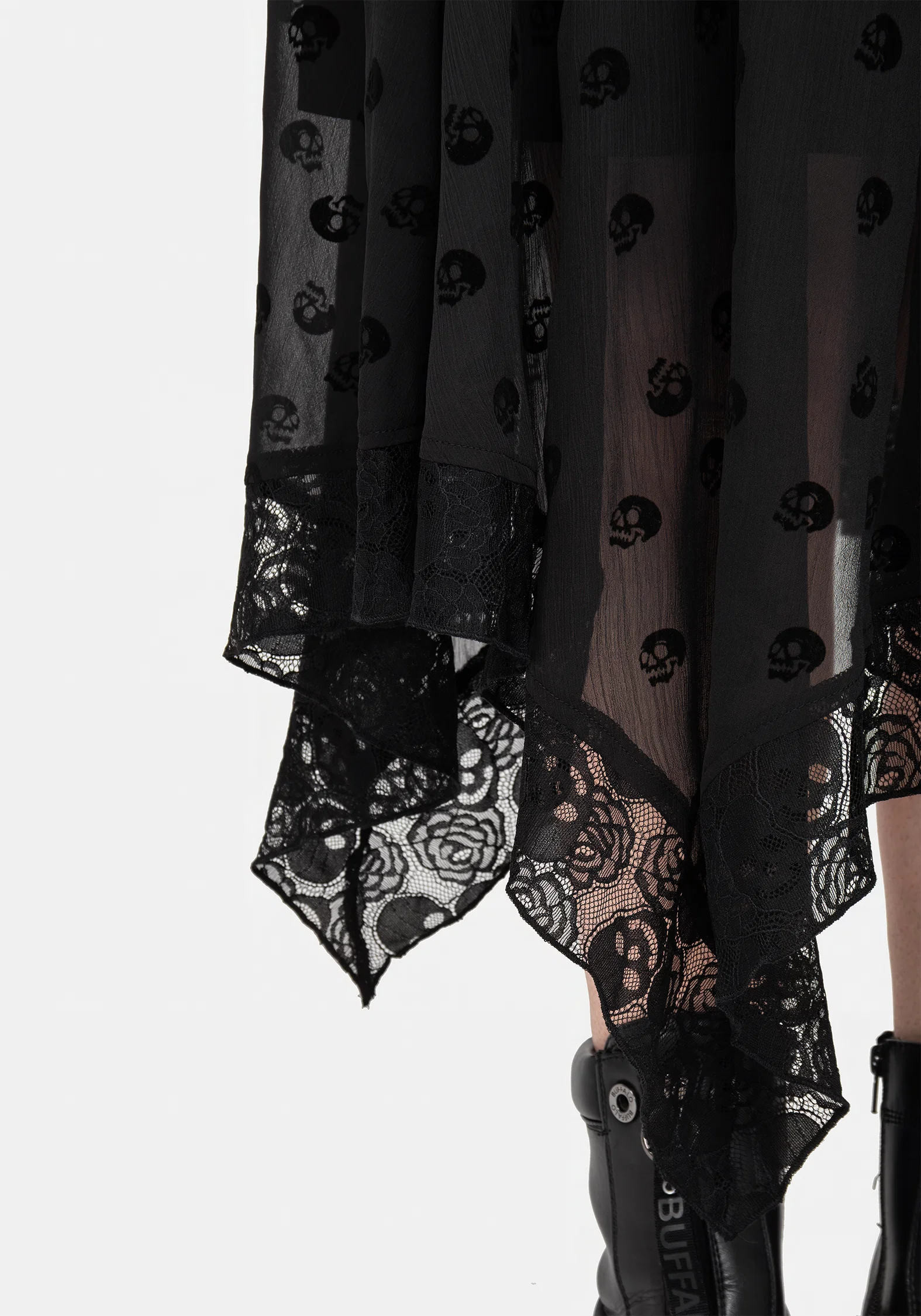 Bones Flocked Chiffon Handkerchief Hem Skirt - Image 2