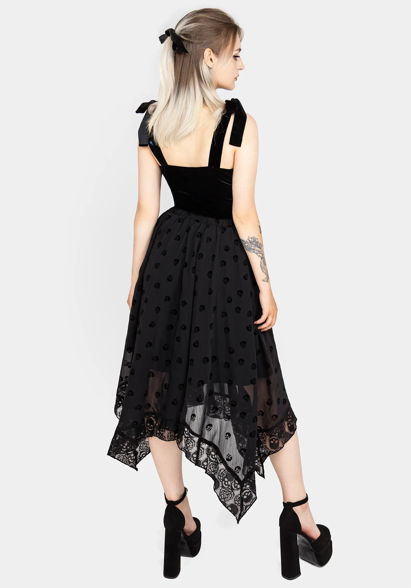 Bones Flocked Chiffon Handkerchief Hem Skirt - Image 3