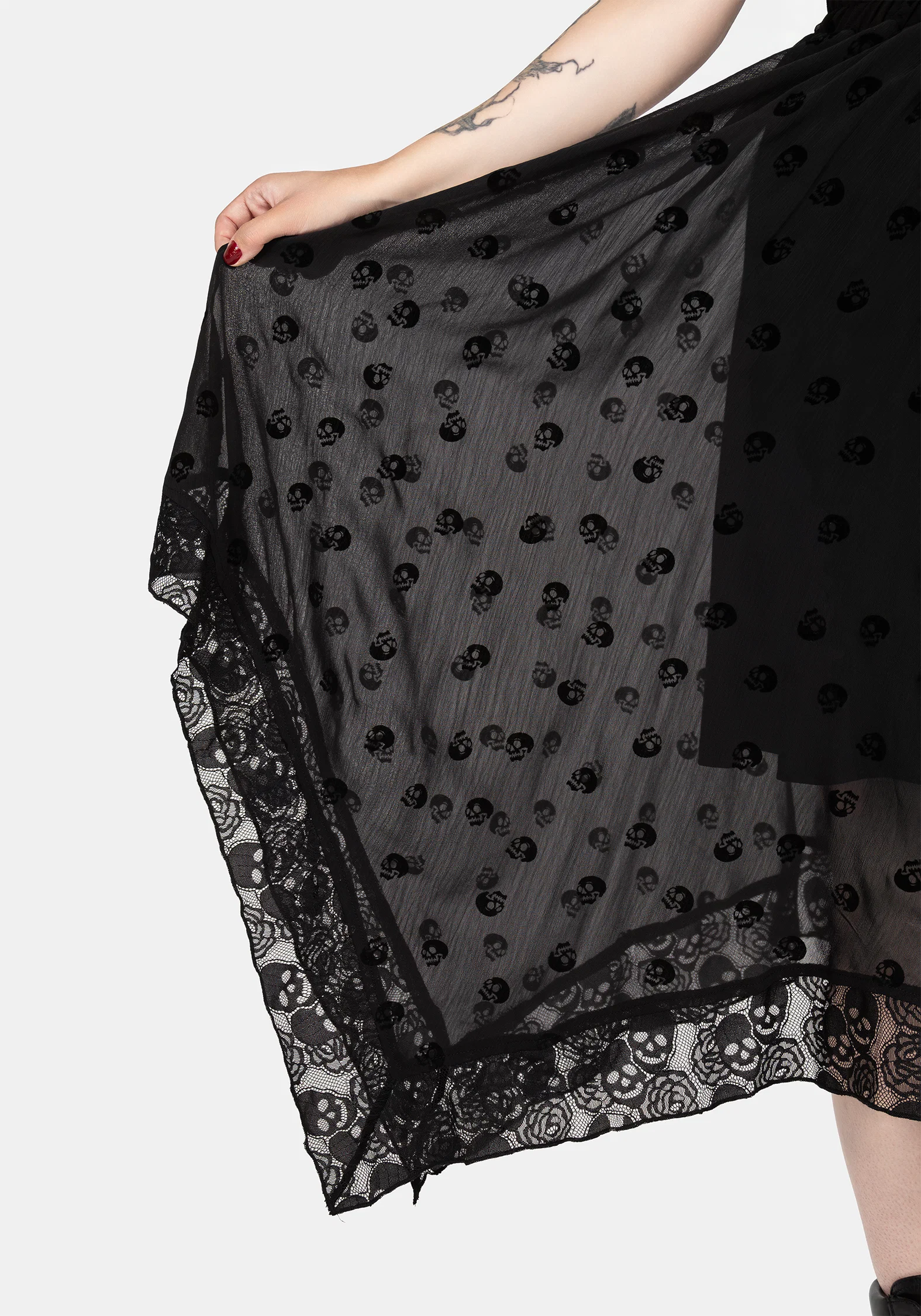 Bones Flocked Chiffon Handkerchief Hem Skirt - Image 9