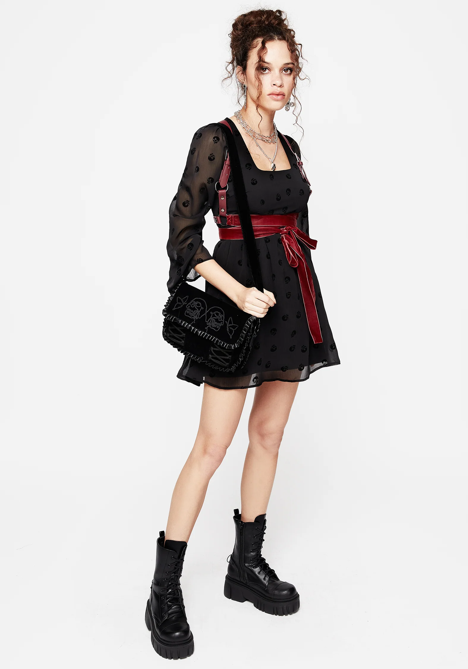 Bones Flocked Chiffon Mini Dress - Image 4