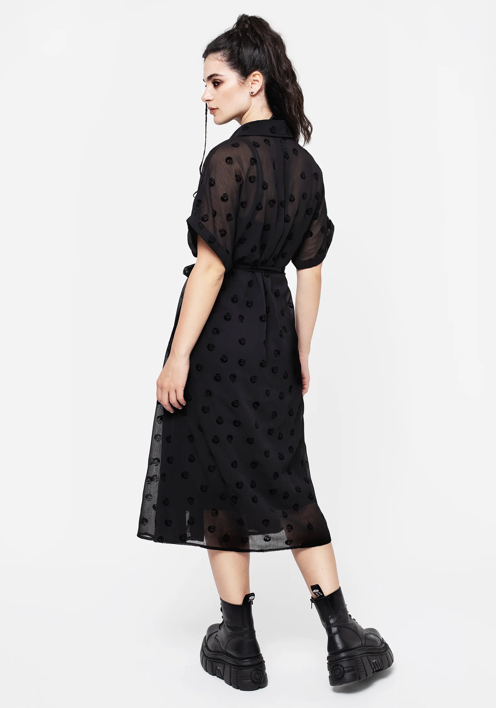 Bones Flocked Pintuck Chiffon Midi Shirt Dress - Image 3