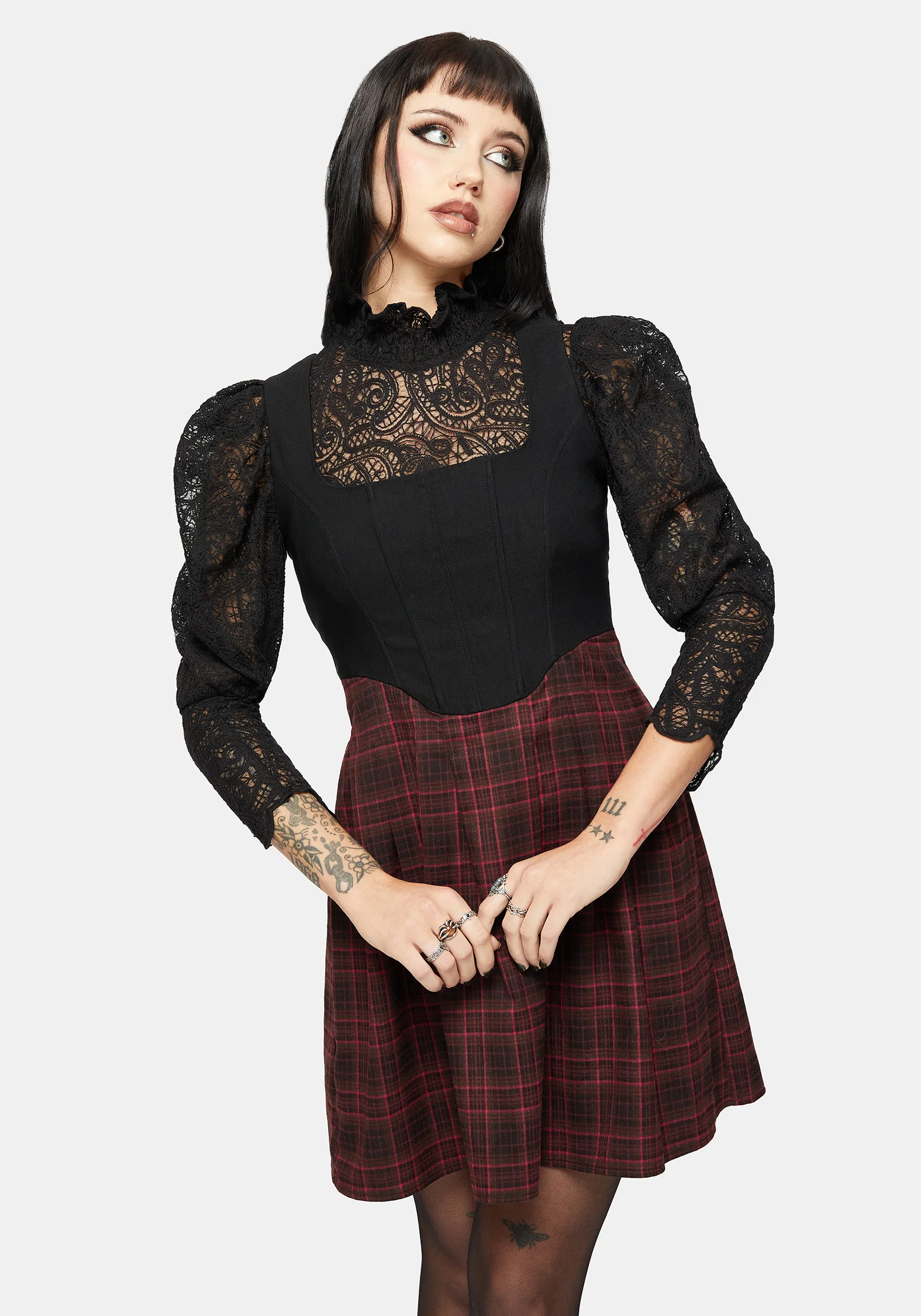 Bonnie Mixed Corset Check Pleated Mini Dress - Image 7