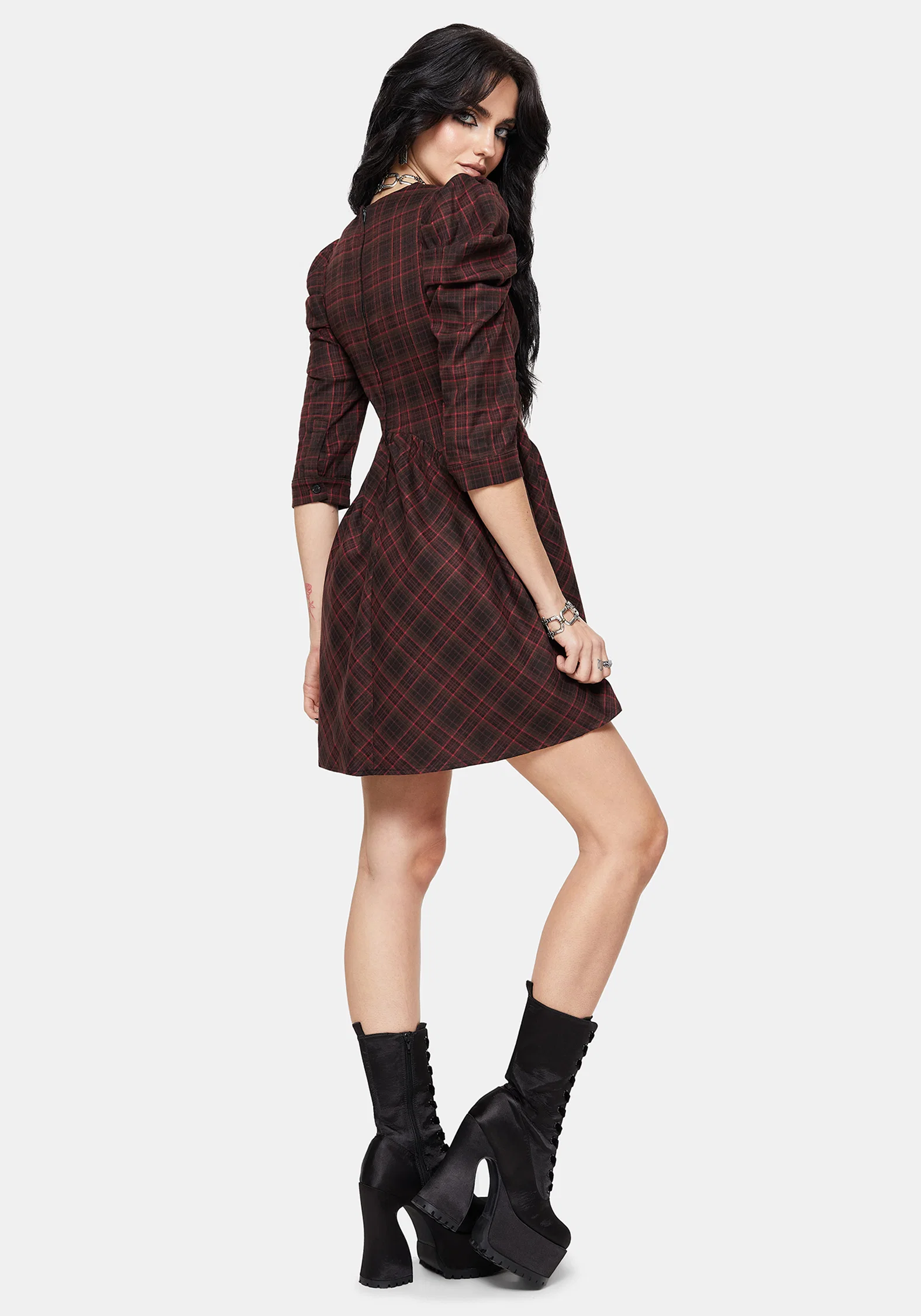 Bonnie Mutton Sleeve Check Mini Dress - Image 3