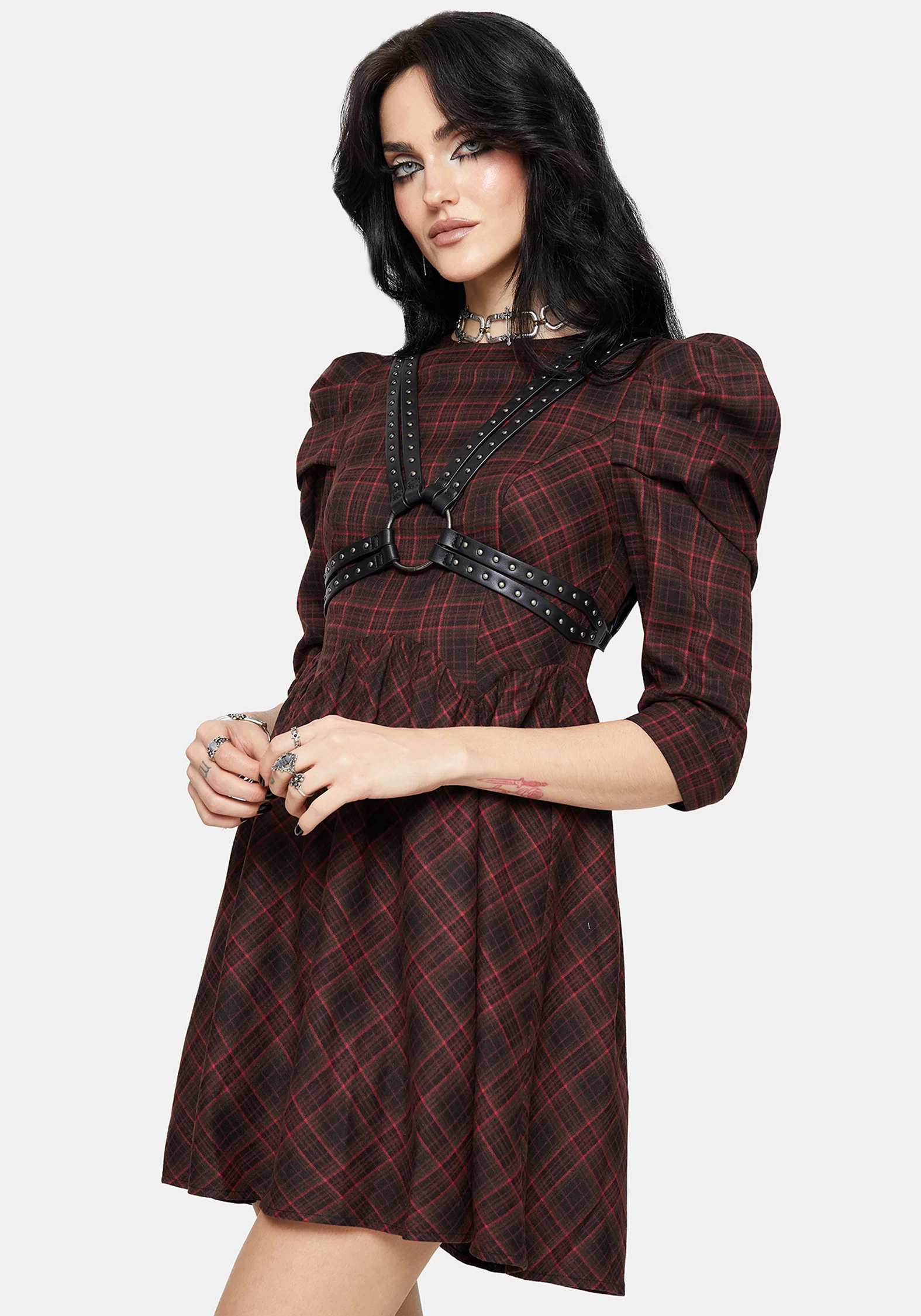 Bonnie Mutton Sleeve Check Mini Dress - Image 4