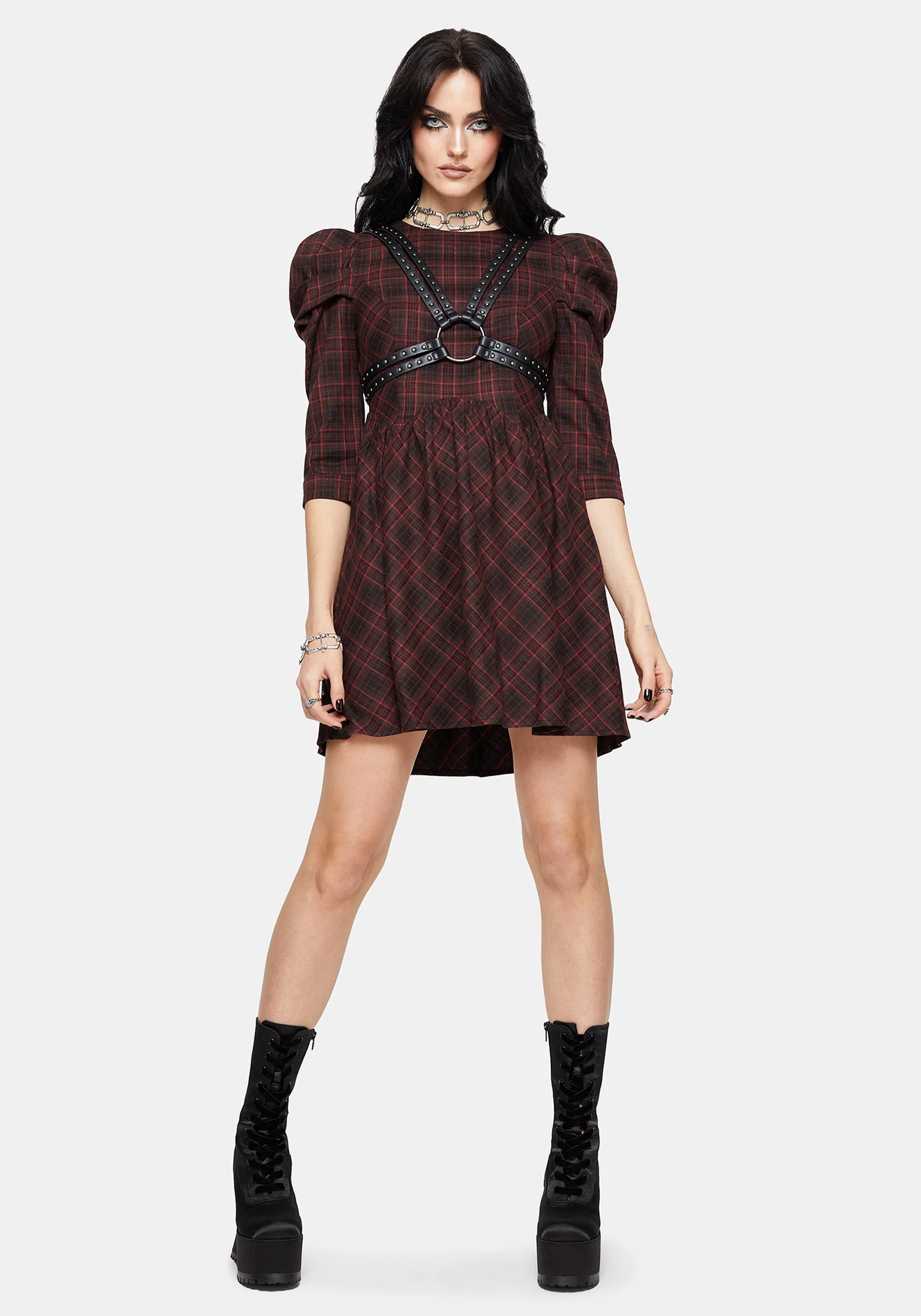 Bonnie Mutton Sleeve Check Mini Dress - Image 5