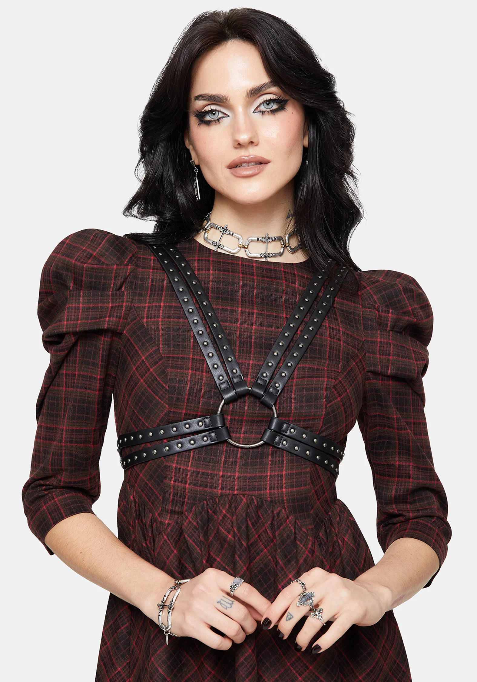 Bonnie Mutton Sleeve Check Mini Dress - Image 6