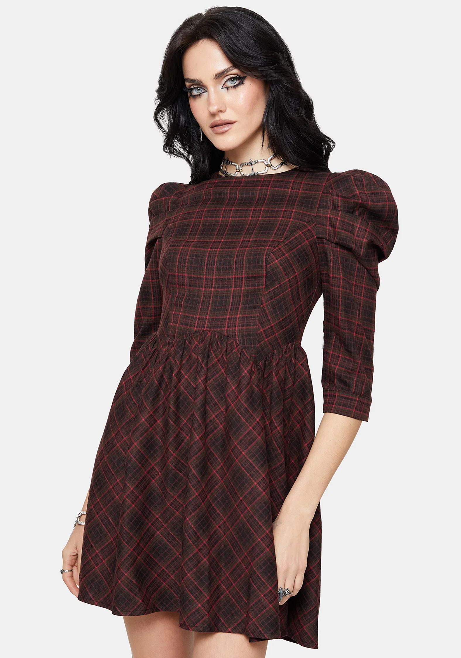 Bonnie Mutton Sleeve Check Mini Dress - Image 7