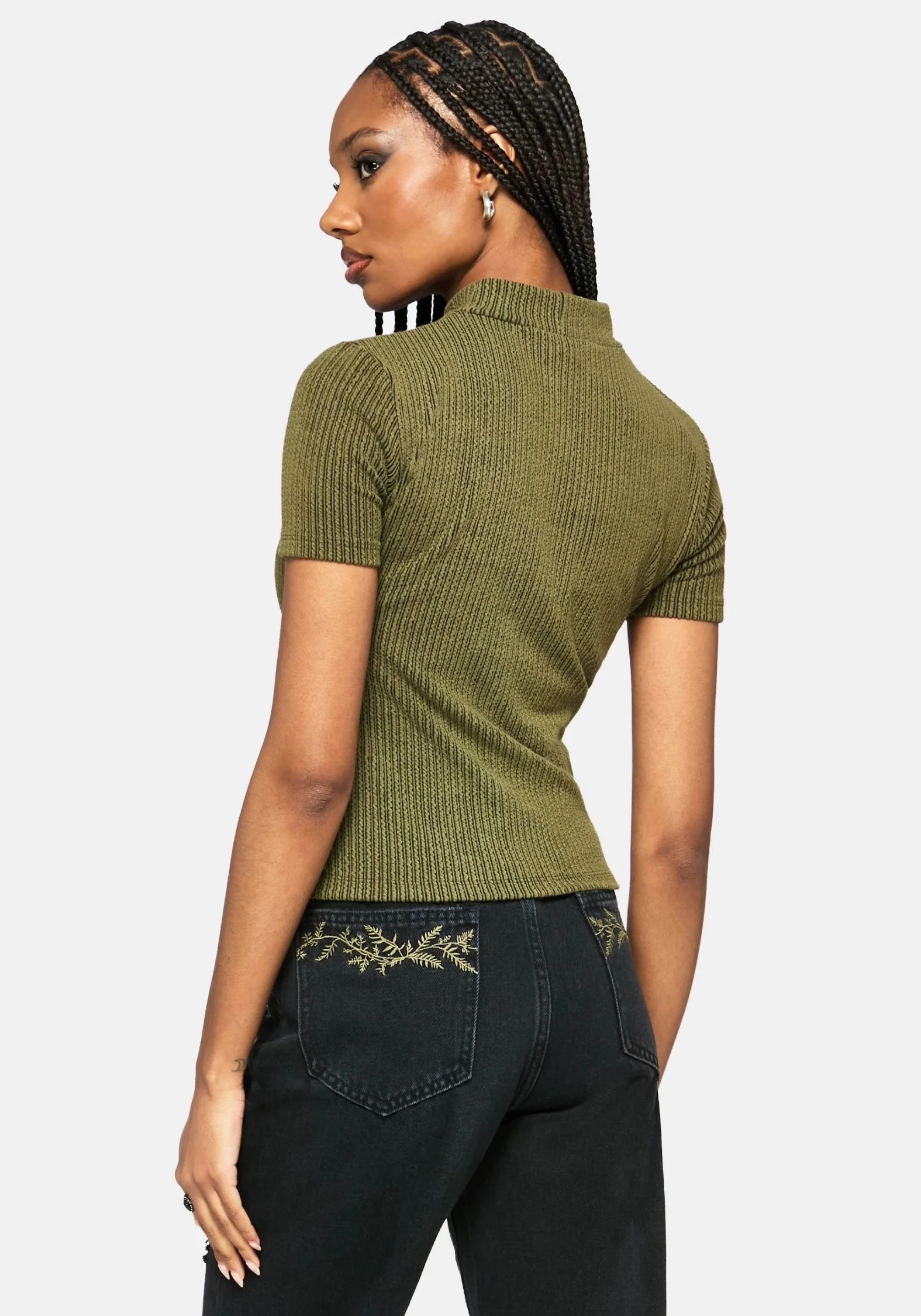 Bryony Striped Crop Top - Olive Green - Image 3
