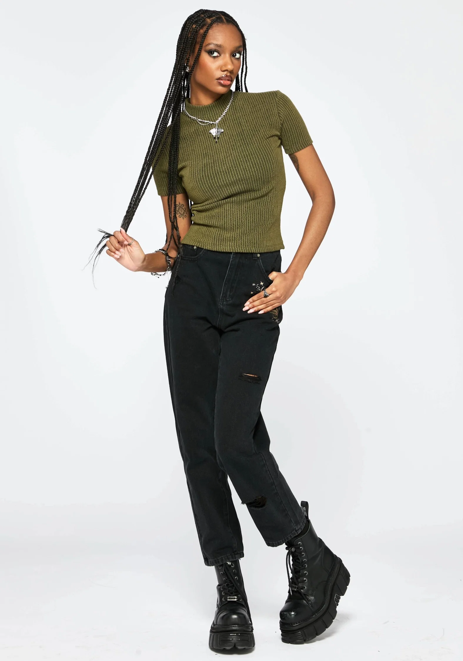 Bryony Striped Crop Top - Olive Green - Image 4