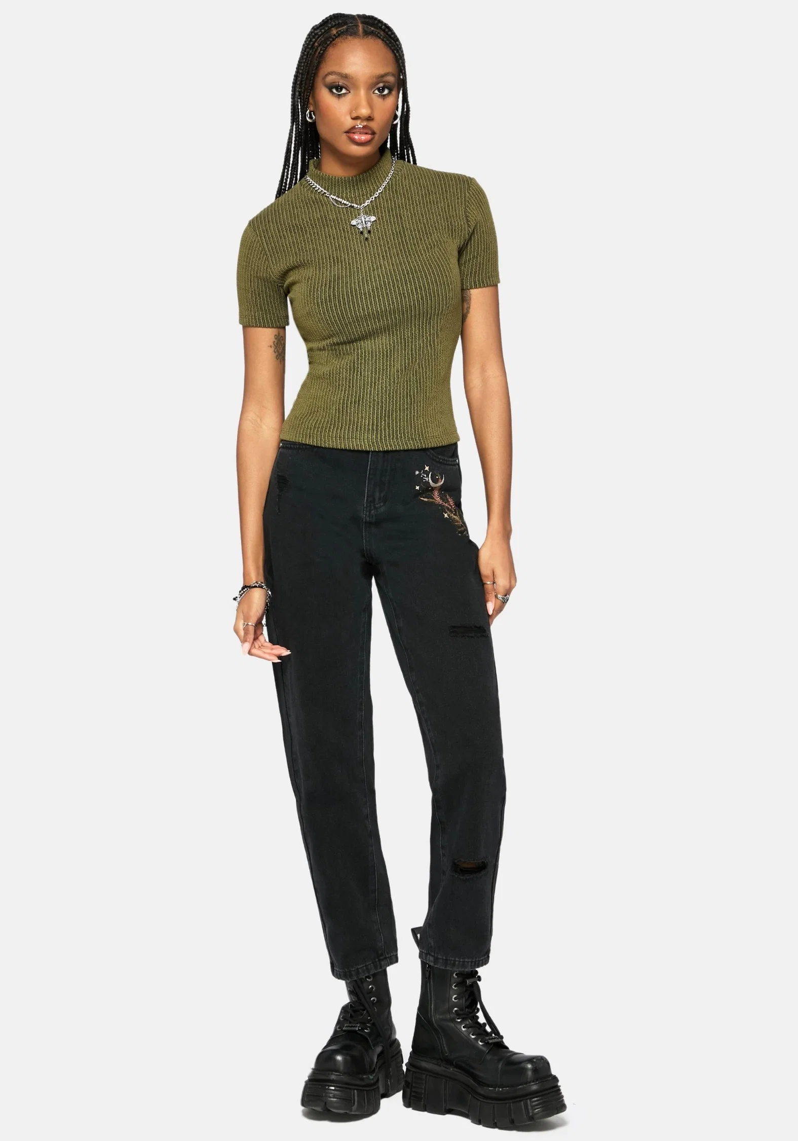 Bryony Striped Crop Top - Olive Green - Image 6