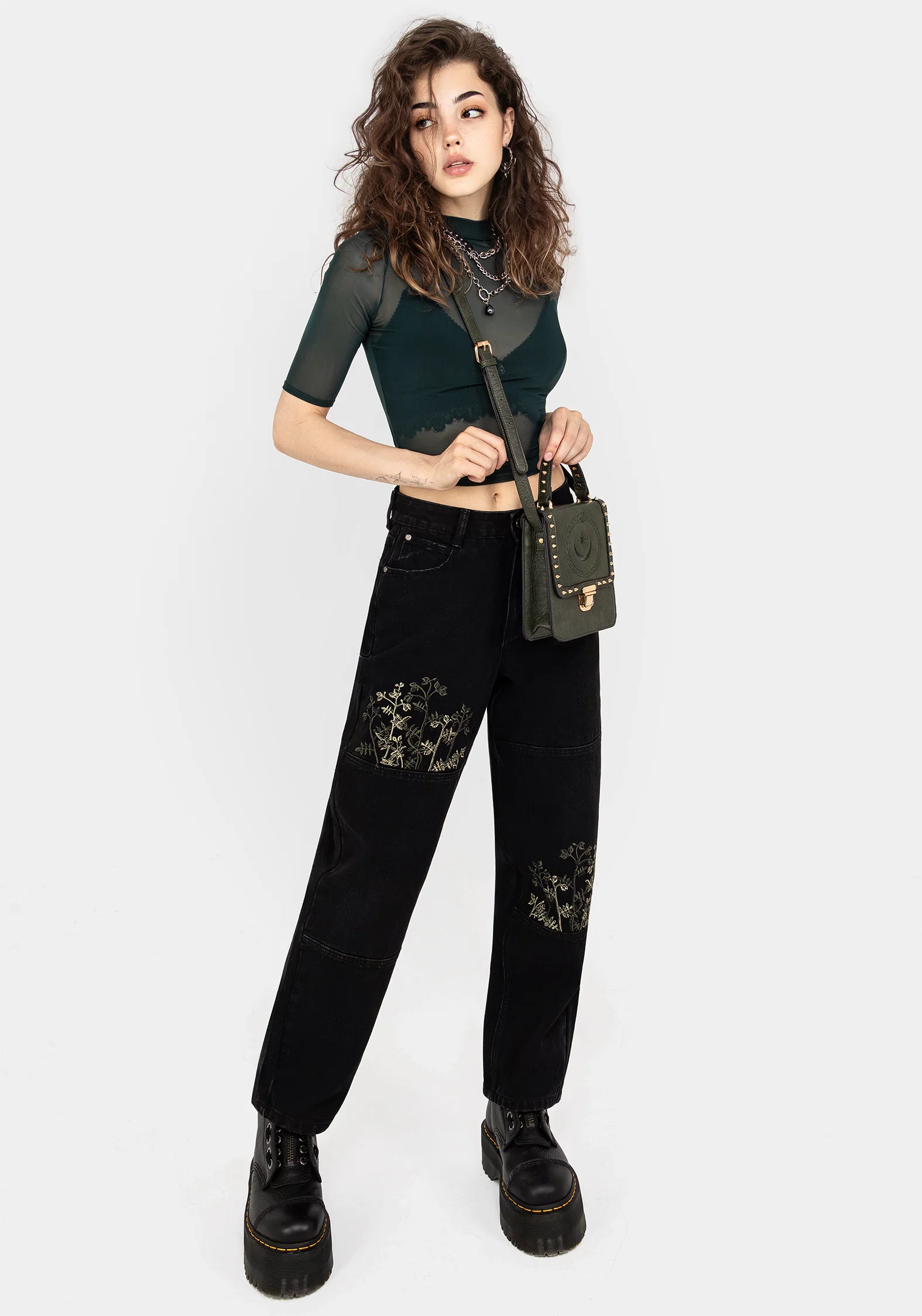Buckthorn Embroidered Denim Barrel Leg Jeans - Image 4
