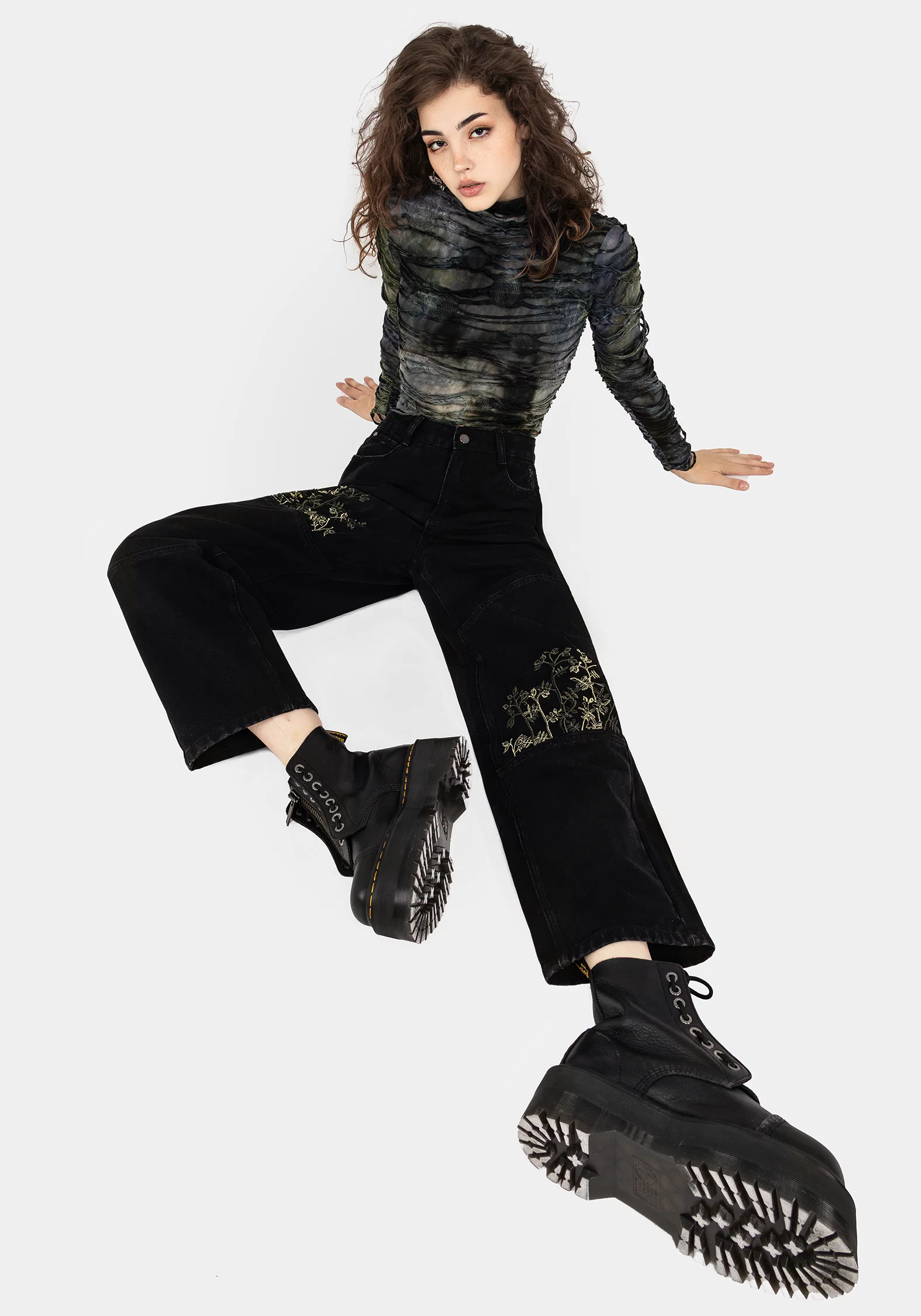 Buckthorn Embroidered Denim Barrel Leg Jeans - Image 6