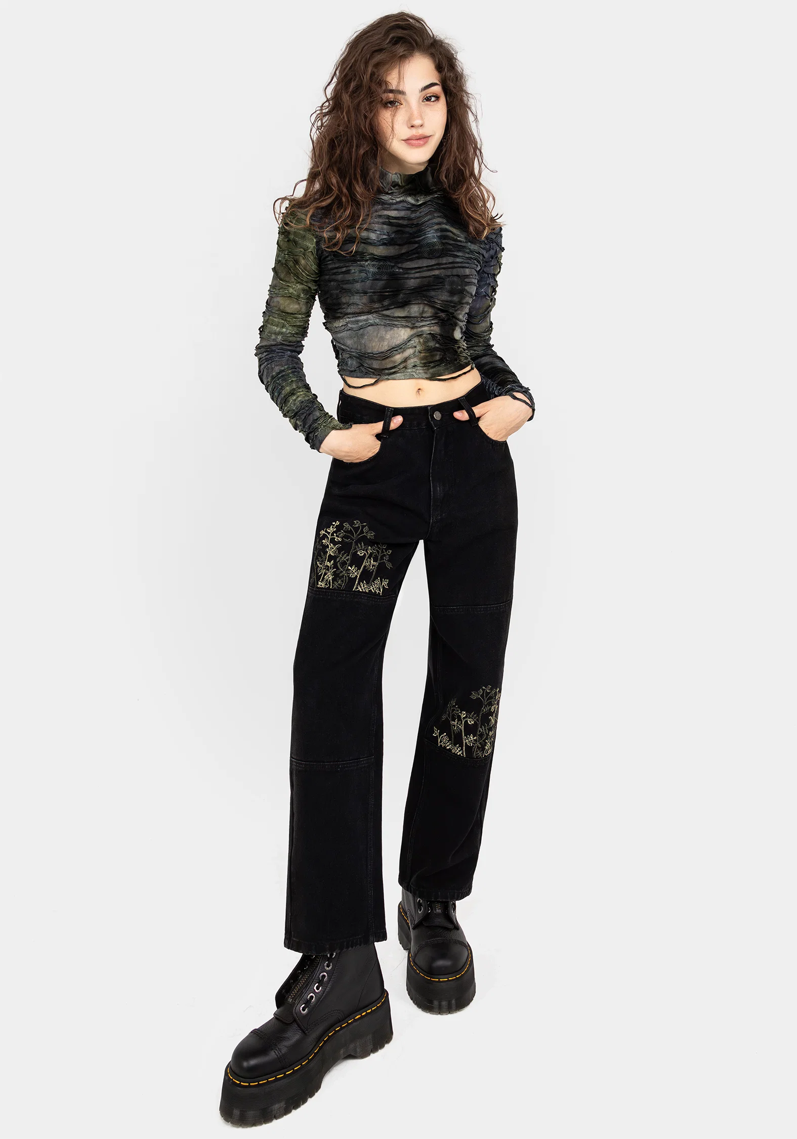 Buckthorn Embroidered Denim Barrel Leg Jeans - Image 7