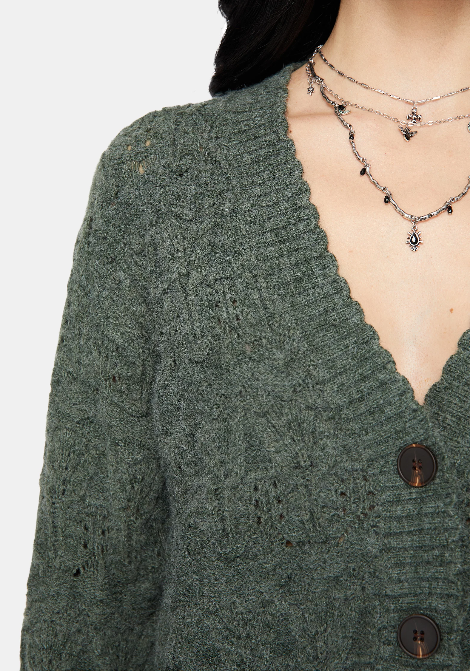 Cadmium Pointelle Knit Cardigan - Teal - Image 2