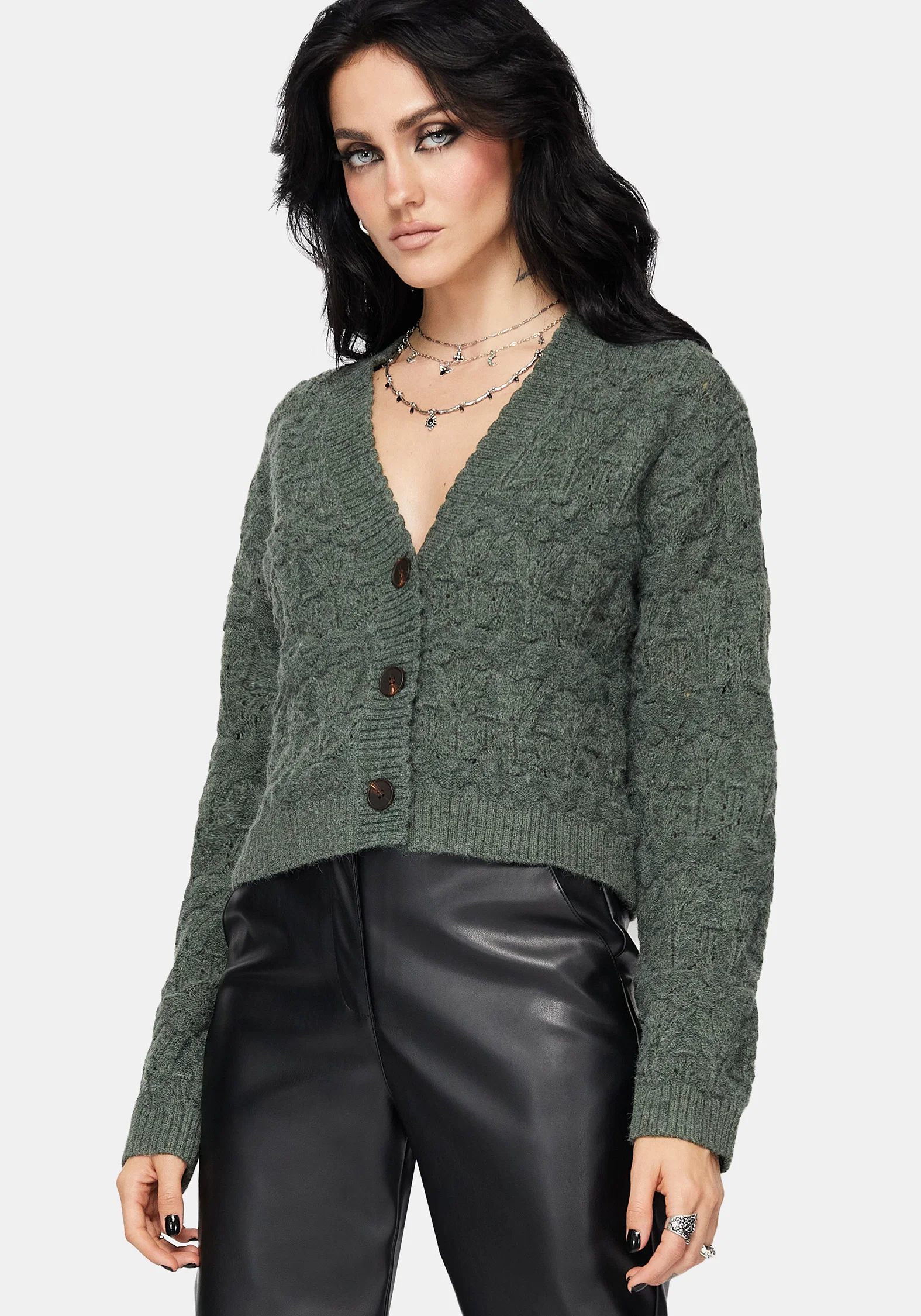Cadmium Pointelle Knit Cardigan - Teal - Image 4