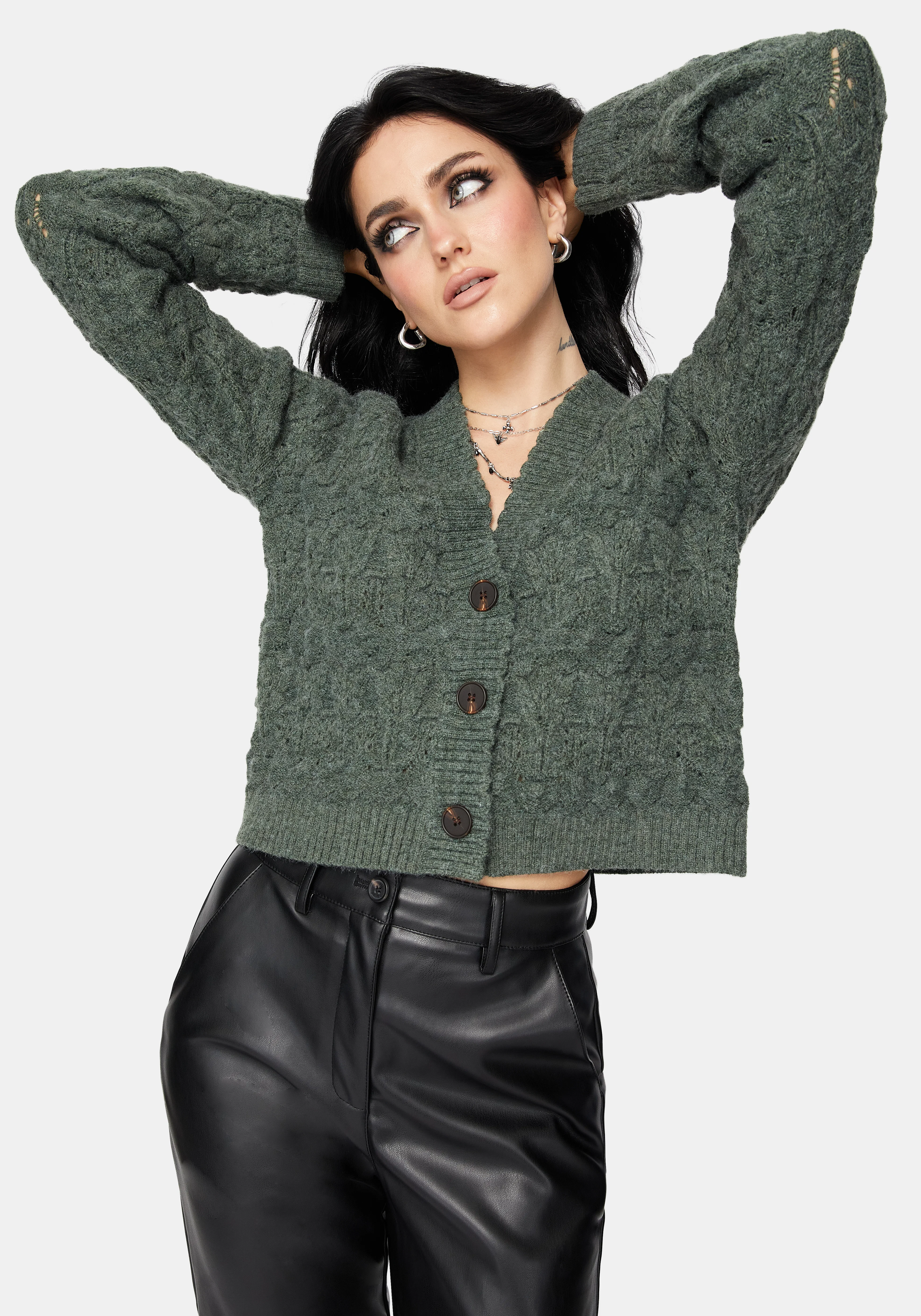 Cadmium Pointelle Knit Cardigan - Teal - Image 6