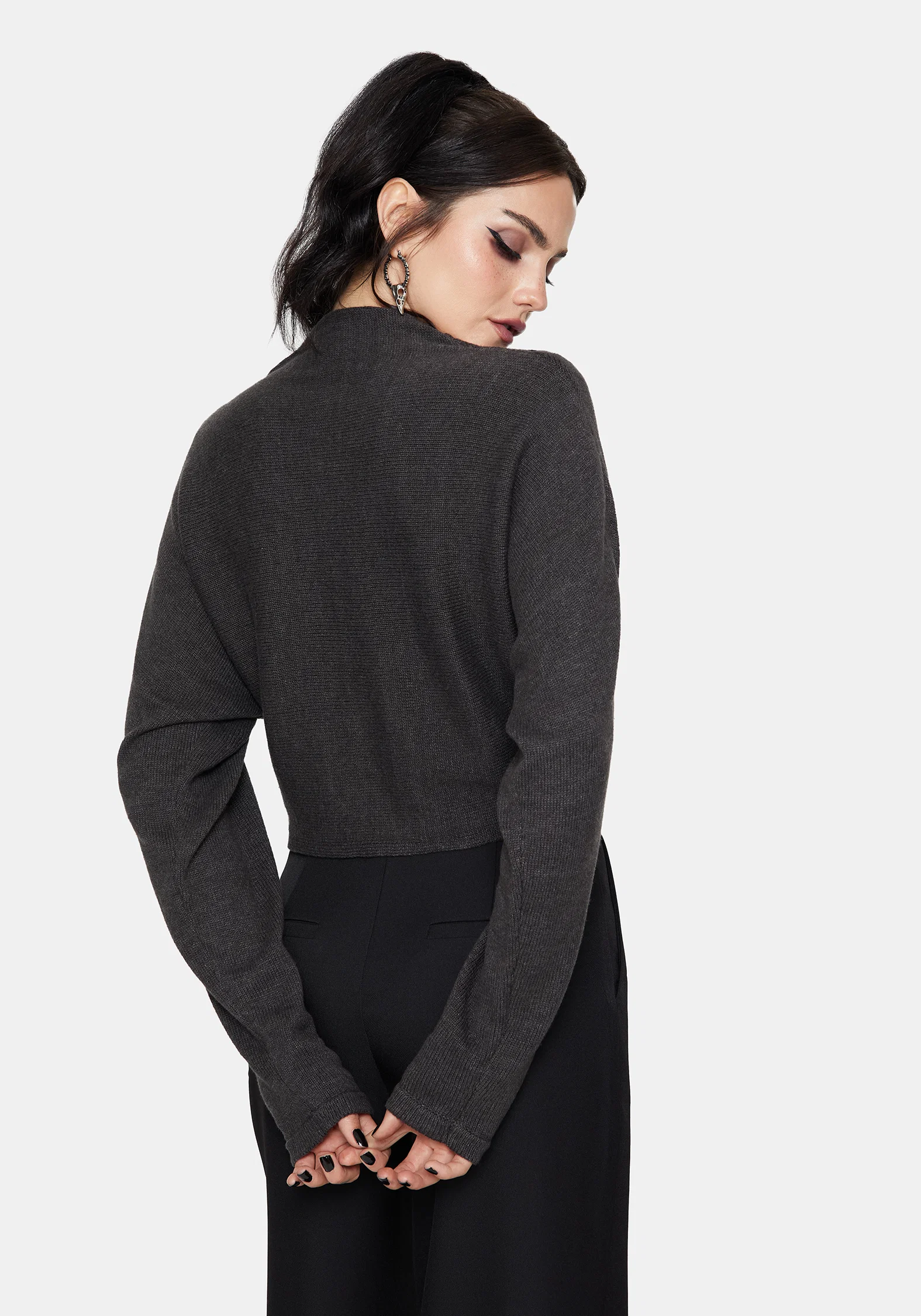 Calliope Wrap Over Cropped Knit Jumper With Brooch - Image 3