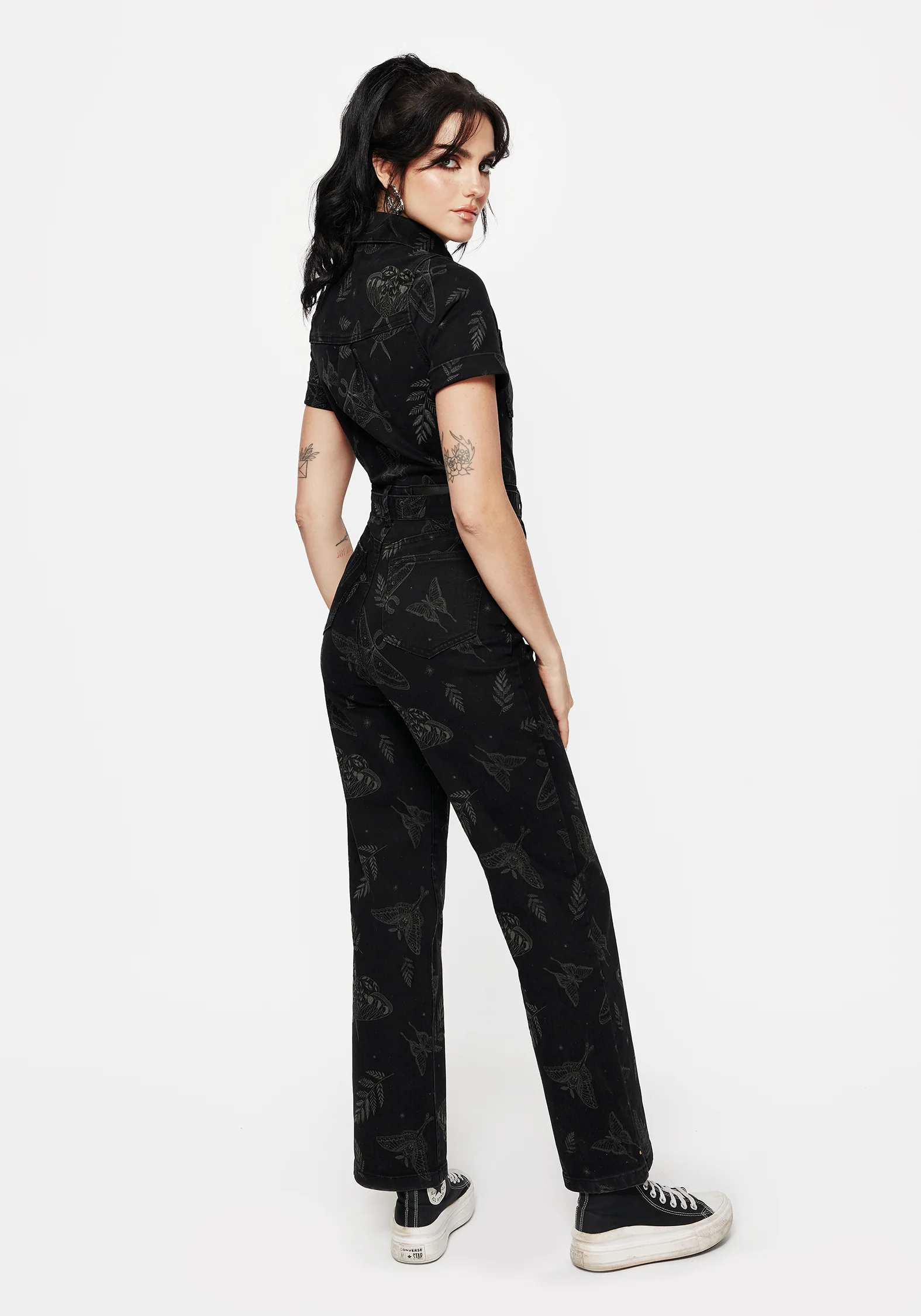 Callopistria Moth Print Denim Jumpsuit - Image 3