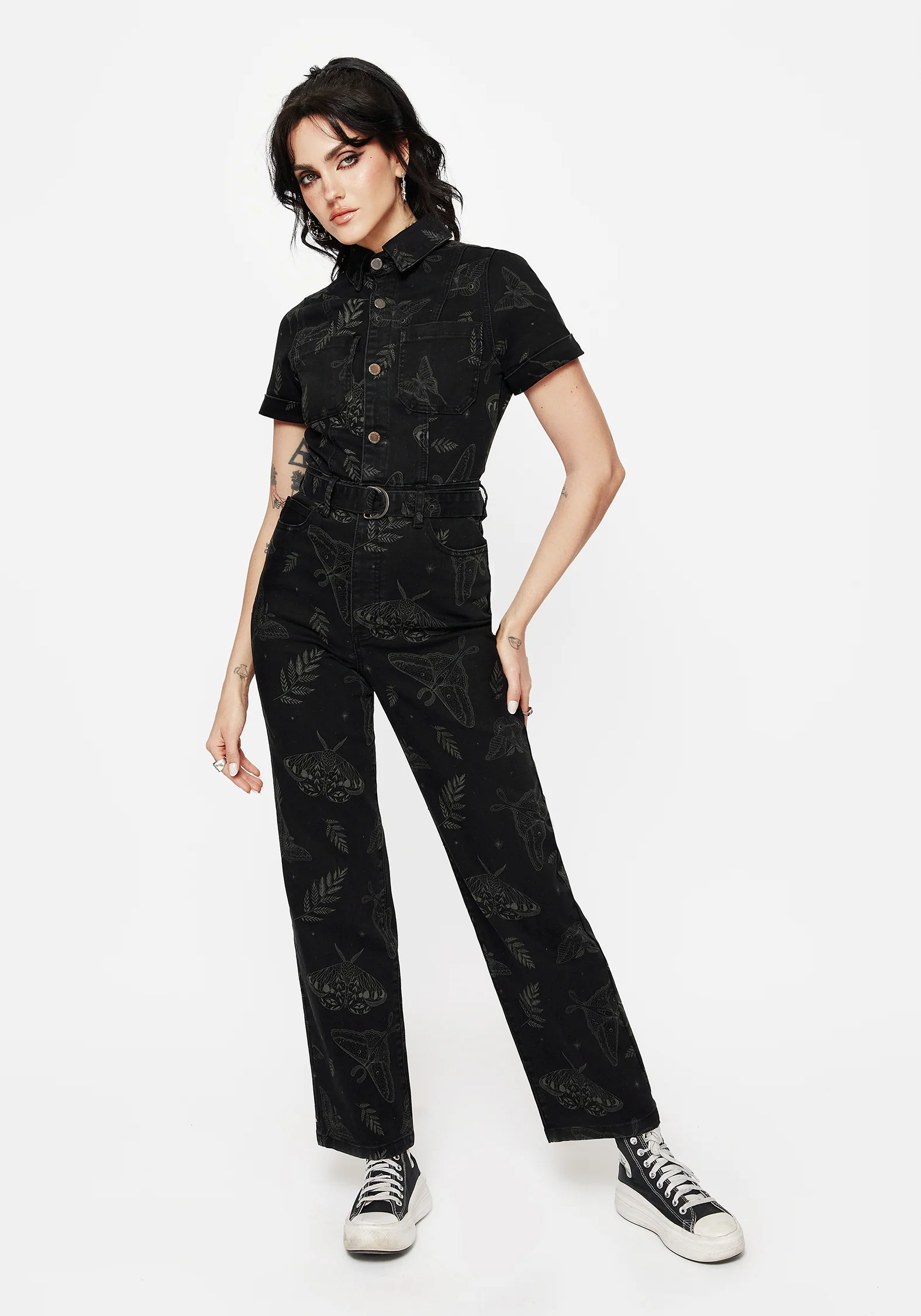 Callopistria Moth Print Denim Jumpsuit - Image 4