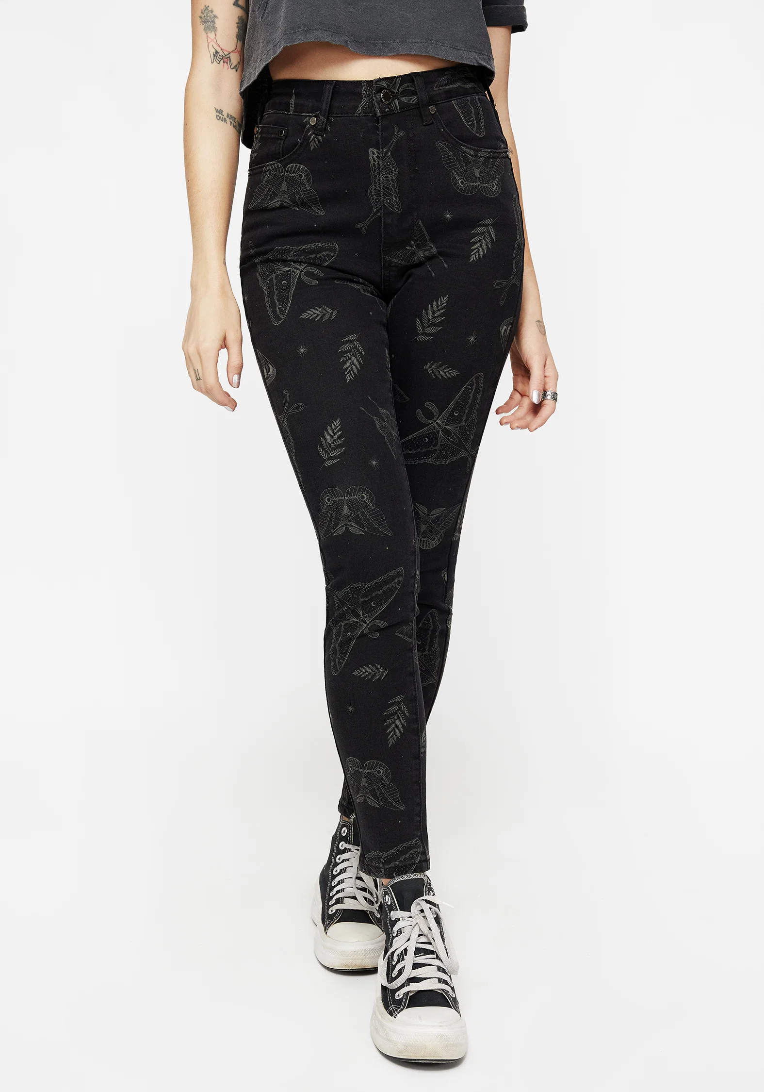 Callopistria Moth Print Denim Skinny Jeans - Image 3