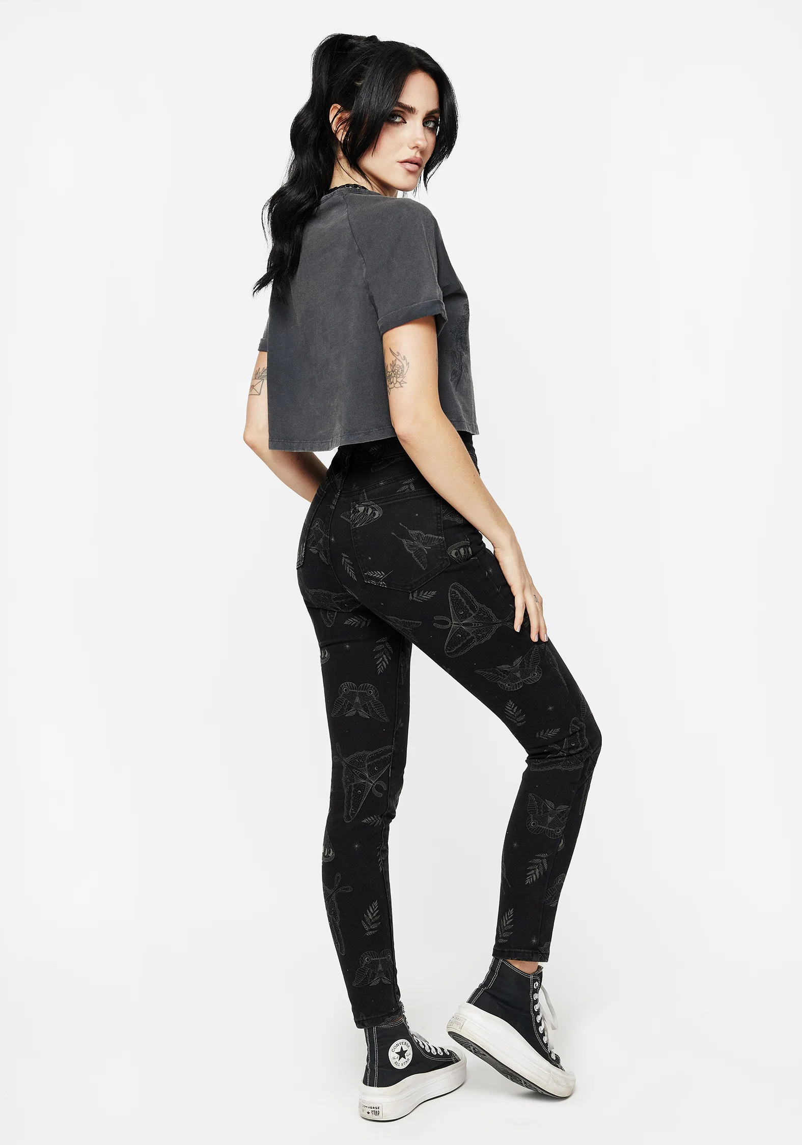 Callopistria Moth Print Denim Skinny Jeans - Image 4