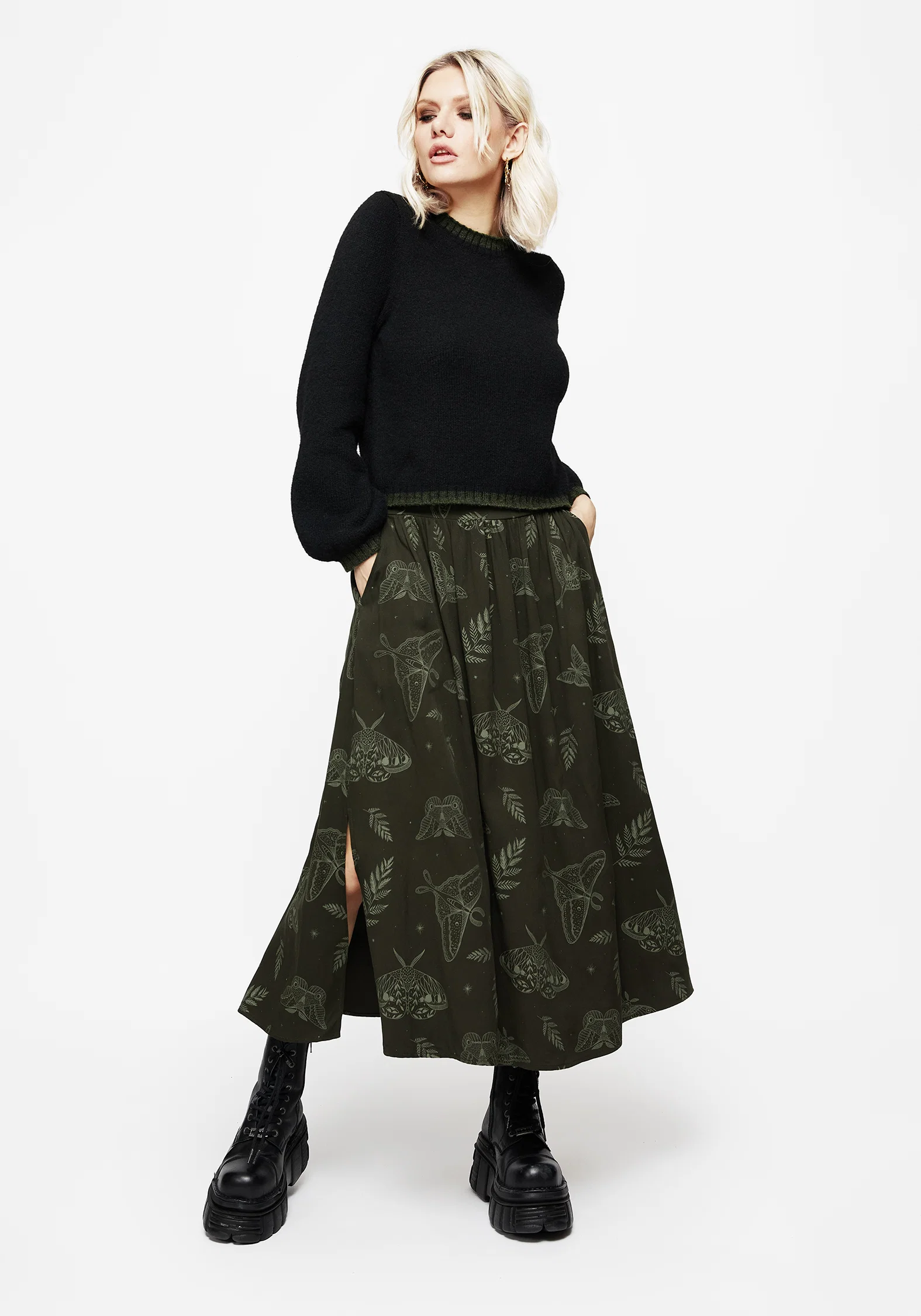 Callopistria Moth Print Midi Skirt - Green - Image 4