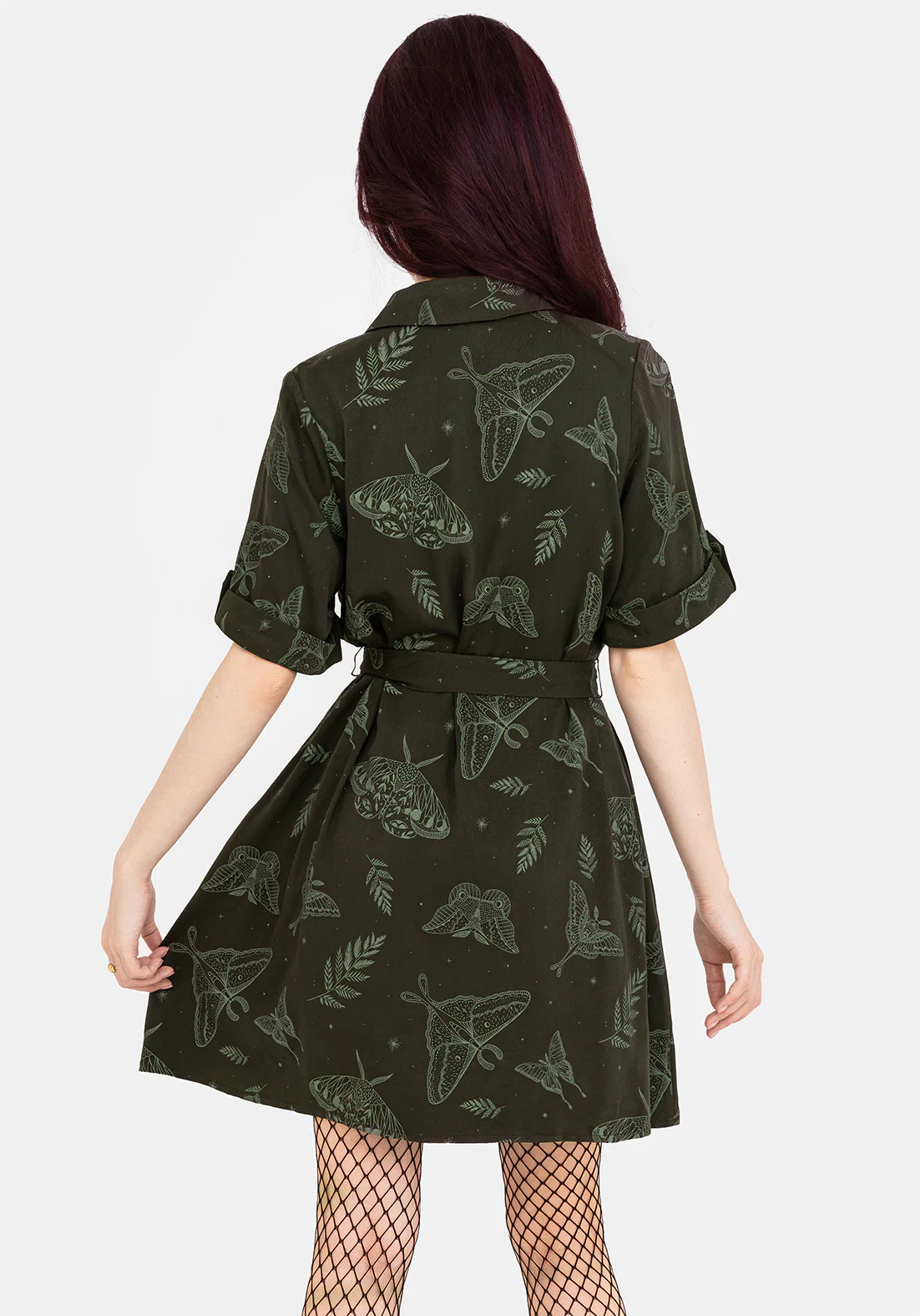 Callopistria Moth Print Mini Shirt Dress - Green - Image 3