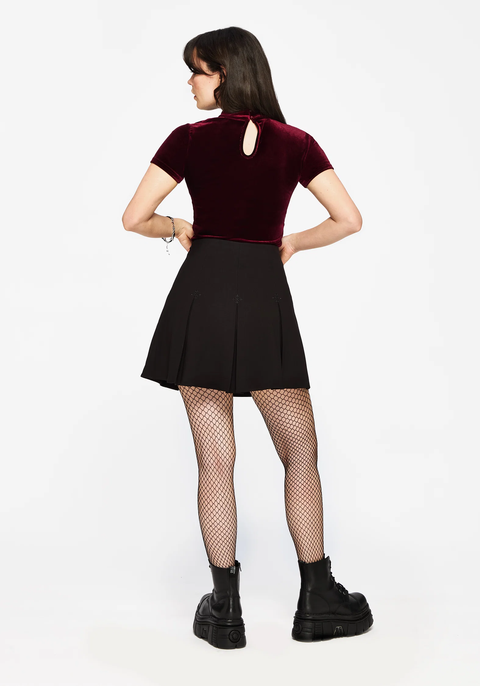 Cameo Floral Flocked Mesh Velour High Neck Top - Red - Image 3