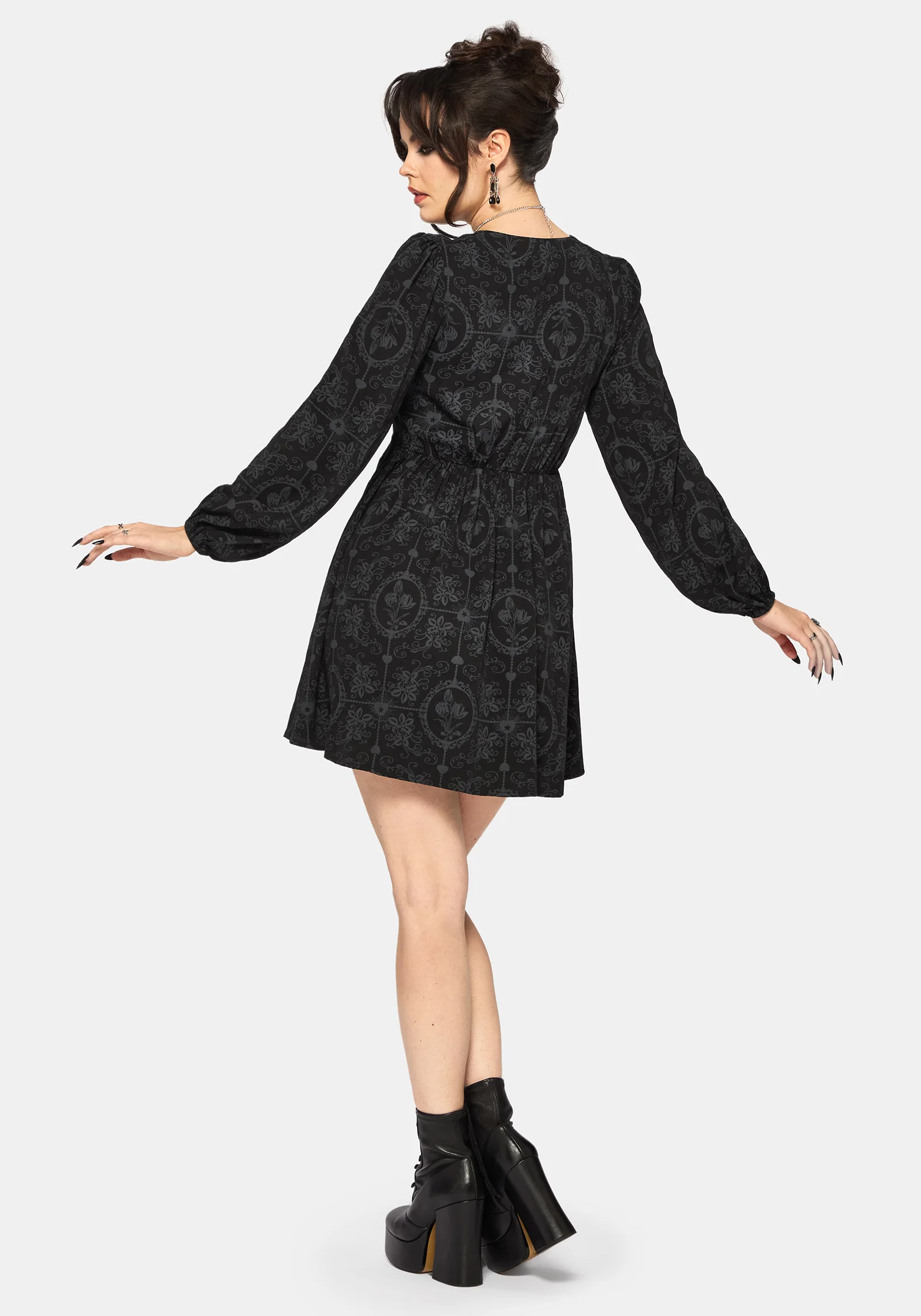 Cameo Floral Printed Tie Front Long Sleeve Mini Dress - Image 3