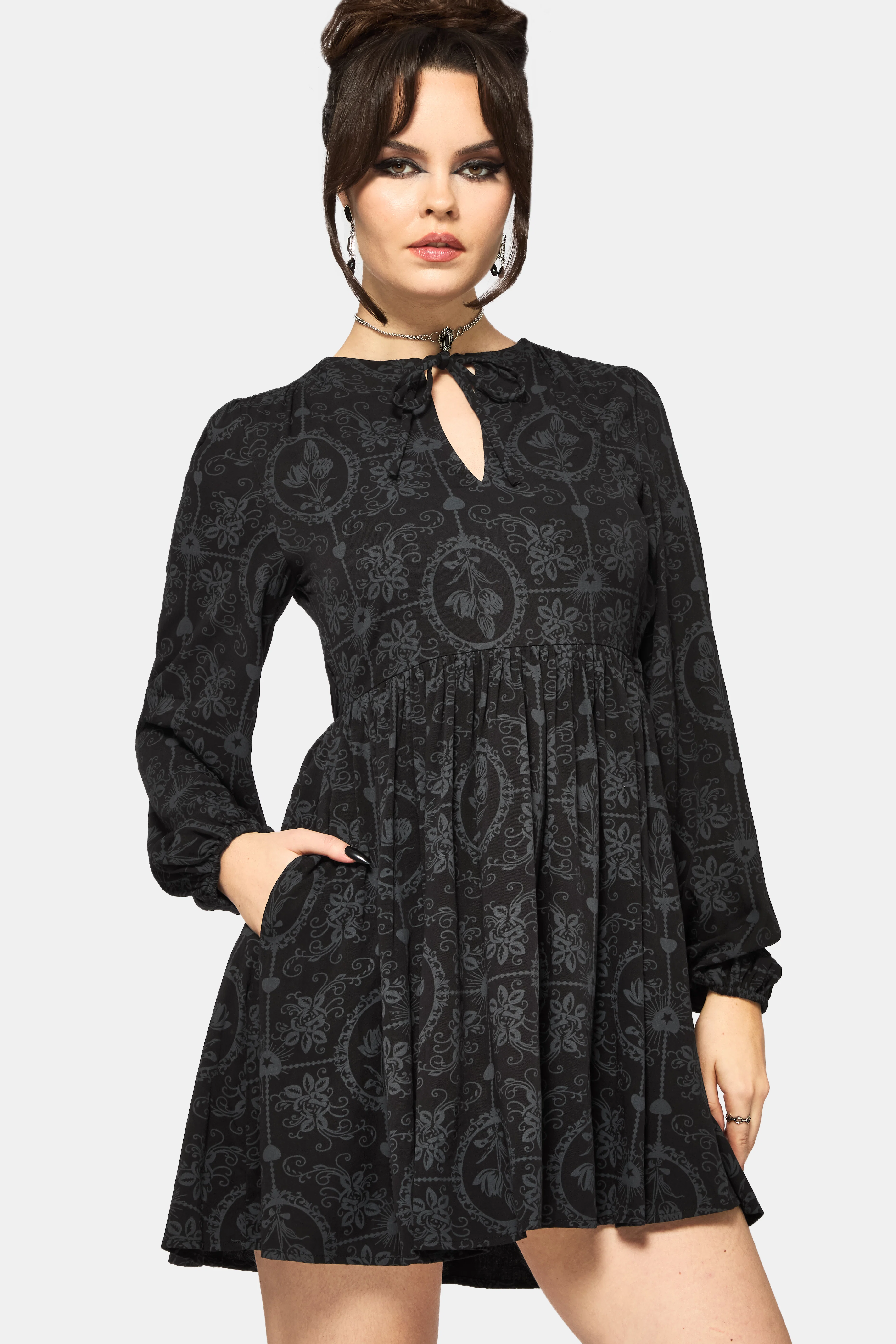 Cameo Floral Printed Tie Front Long Sleeve Mini Dress - Image 5