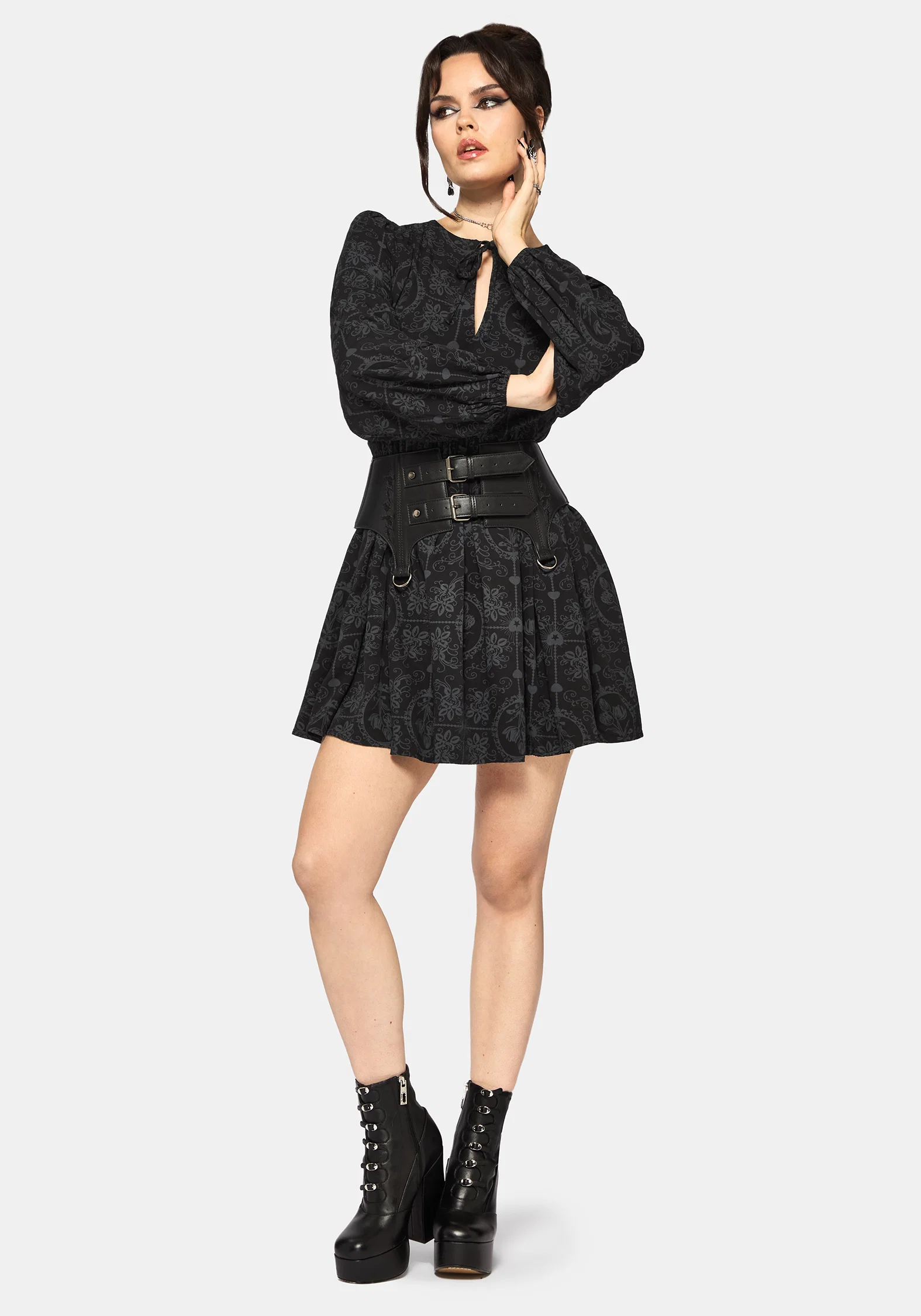 Cameo Floral Printed Tie Front Long Sleeve Mini Dress - Image 6
