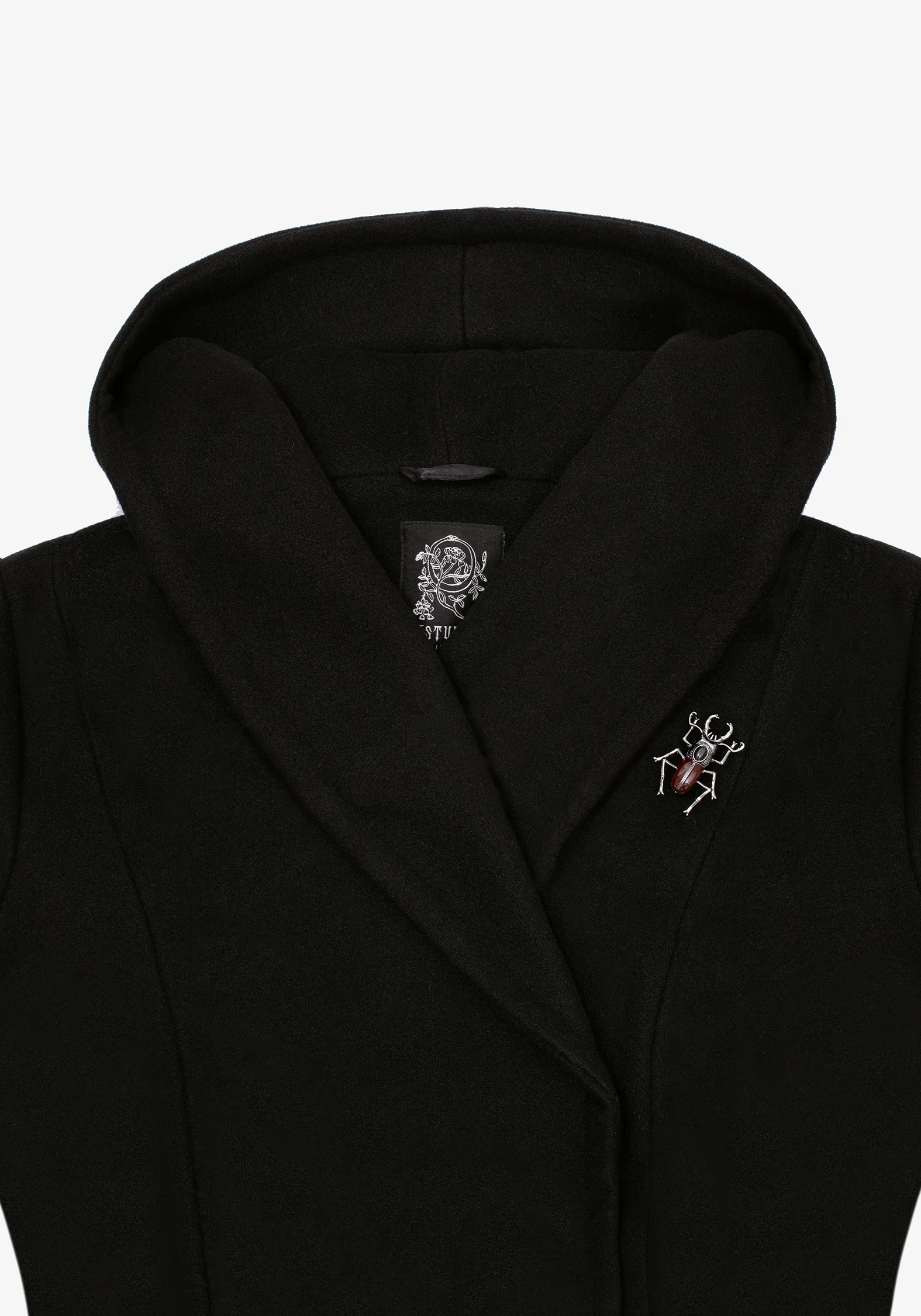 Camilla Tie Waist Hooded Coat With Bug Brooch - Image 8