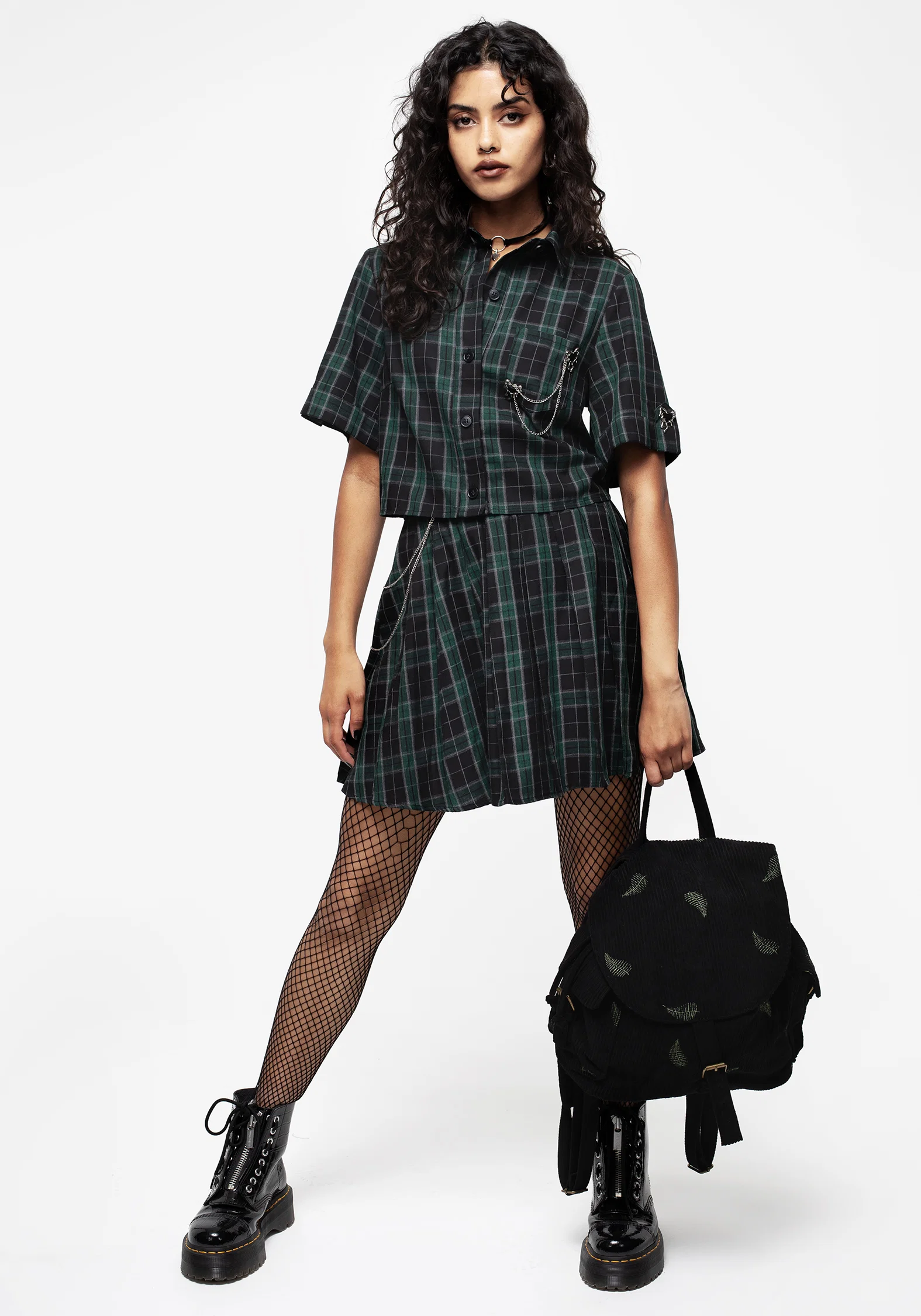 Cardio Check Cotton Pleated Mini Skirt - Image 4
