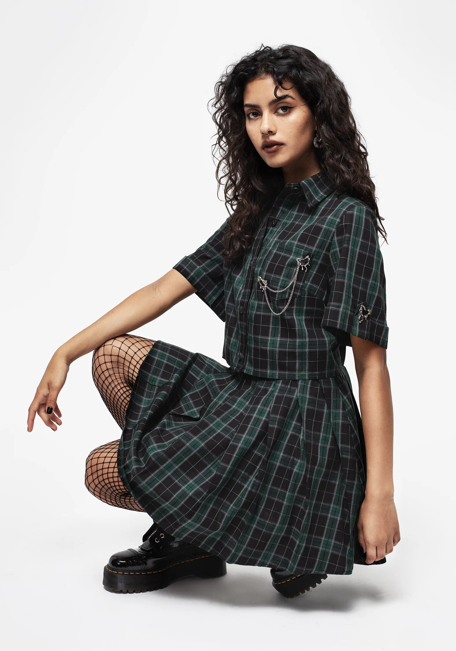 Cardio Check Cotton Pleated Mini Skirt - Image 7