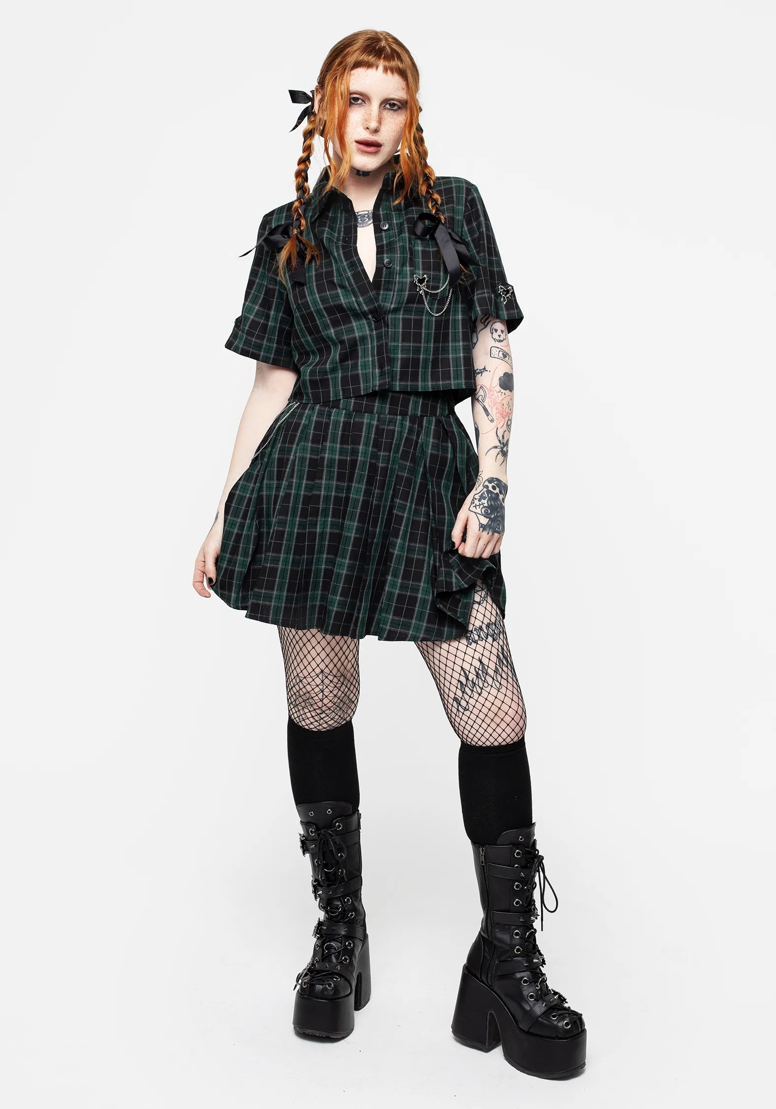 Cardio Check Cotton Pleated Mini Skirt - Image 8