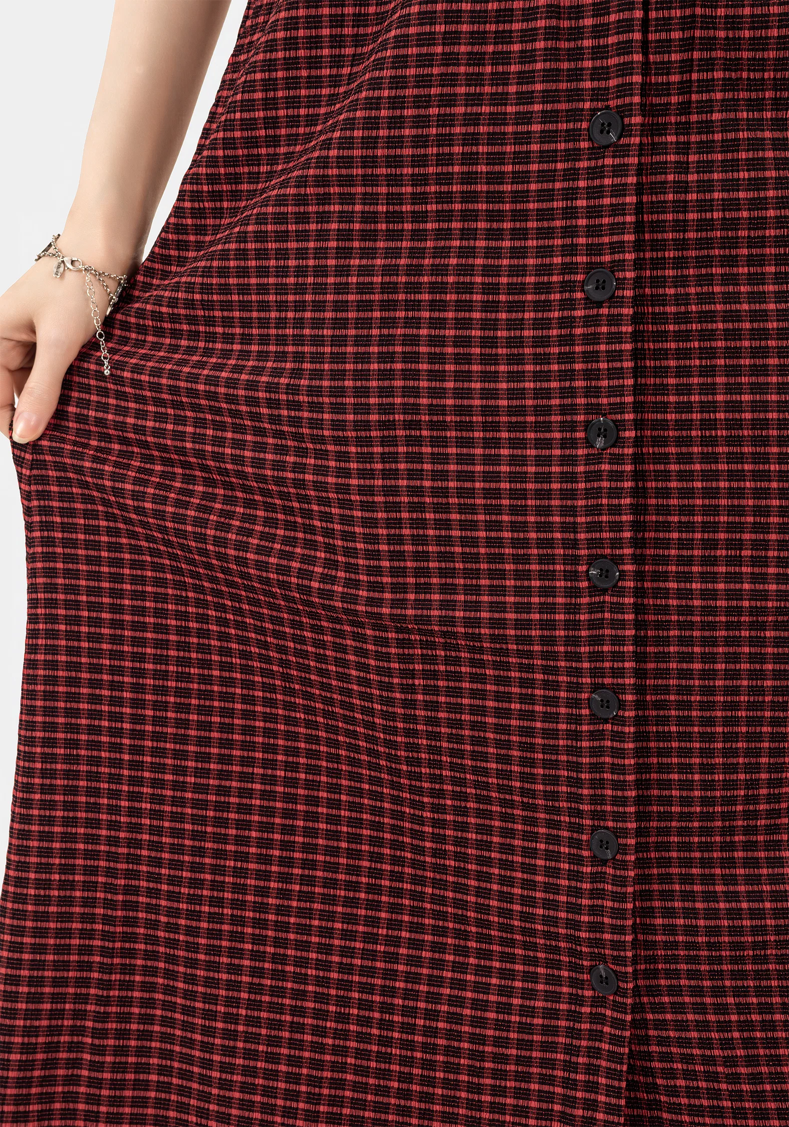 Carmine Textured Check Button Up Midaxi Skirt - Image 6