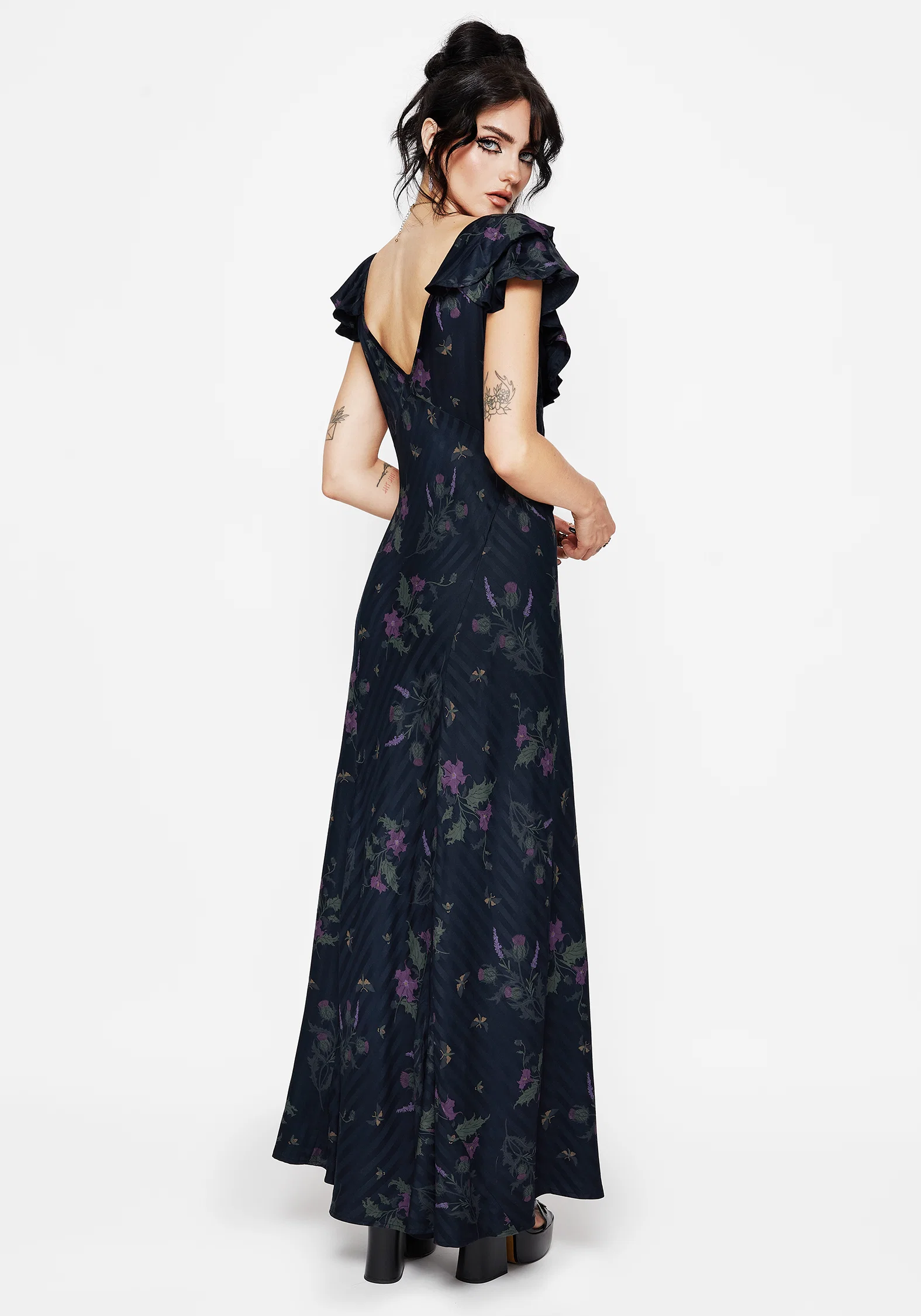 Cassandra Printed Angel Sleeve Maxi Dress - Image 3