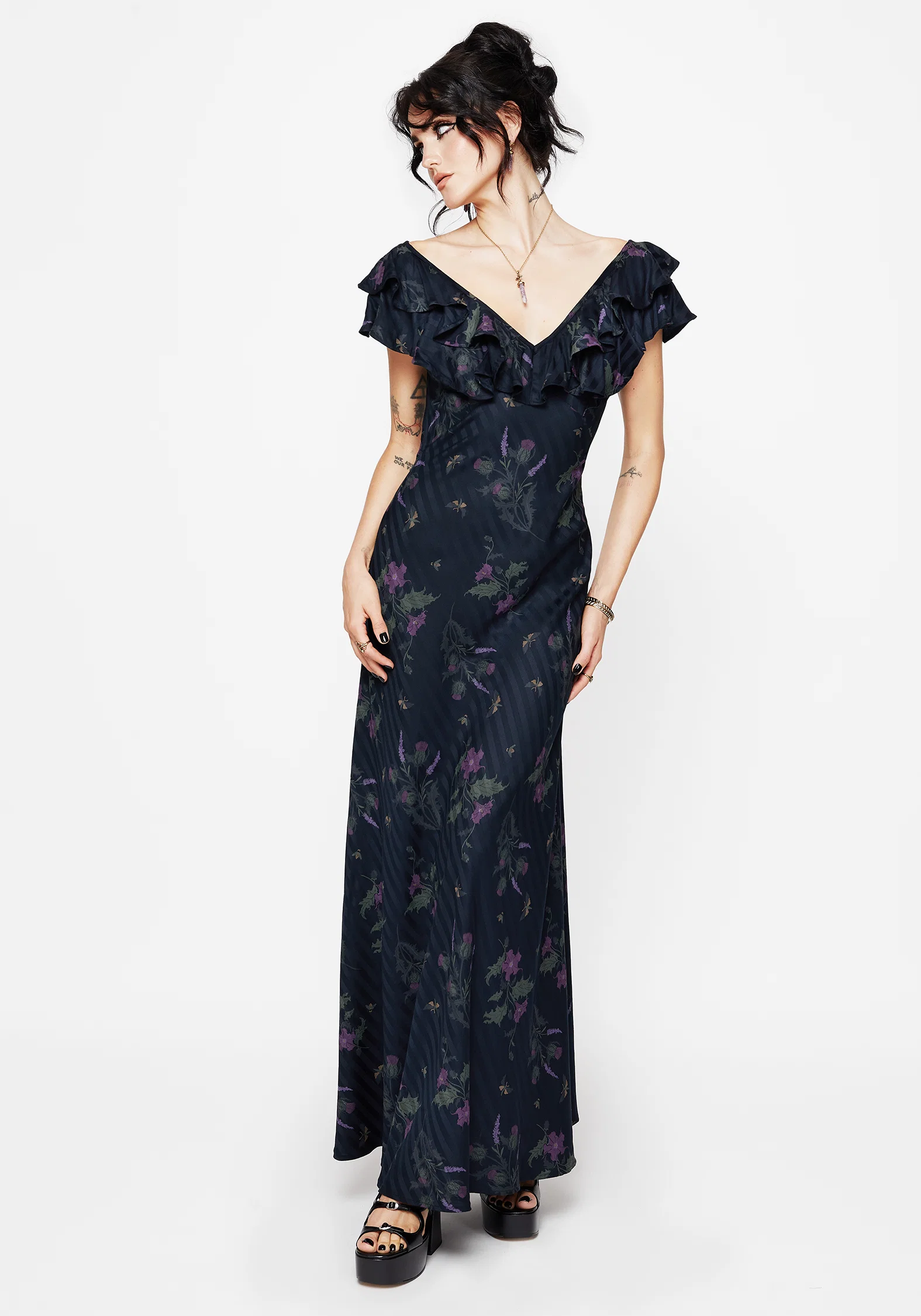 Cassandra Printed Angel Sleeve Maxi Dress - Image 7