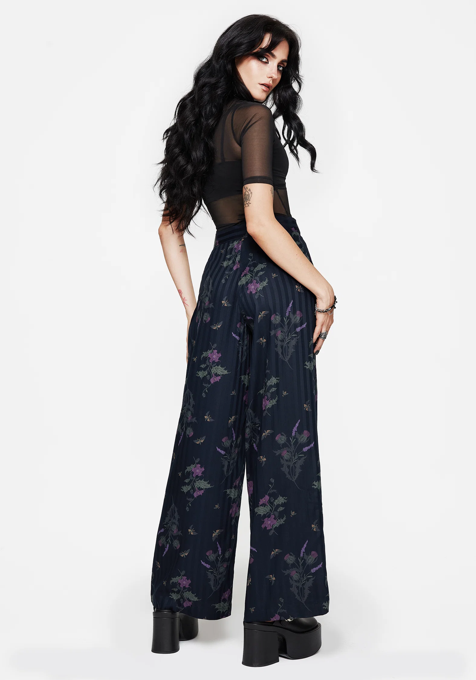 Cassandra Satin Stripe Thistle Print Trouser - Image 3