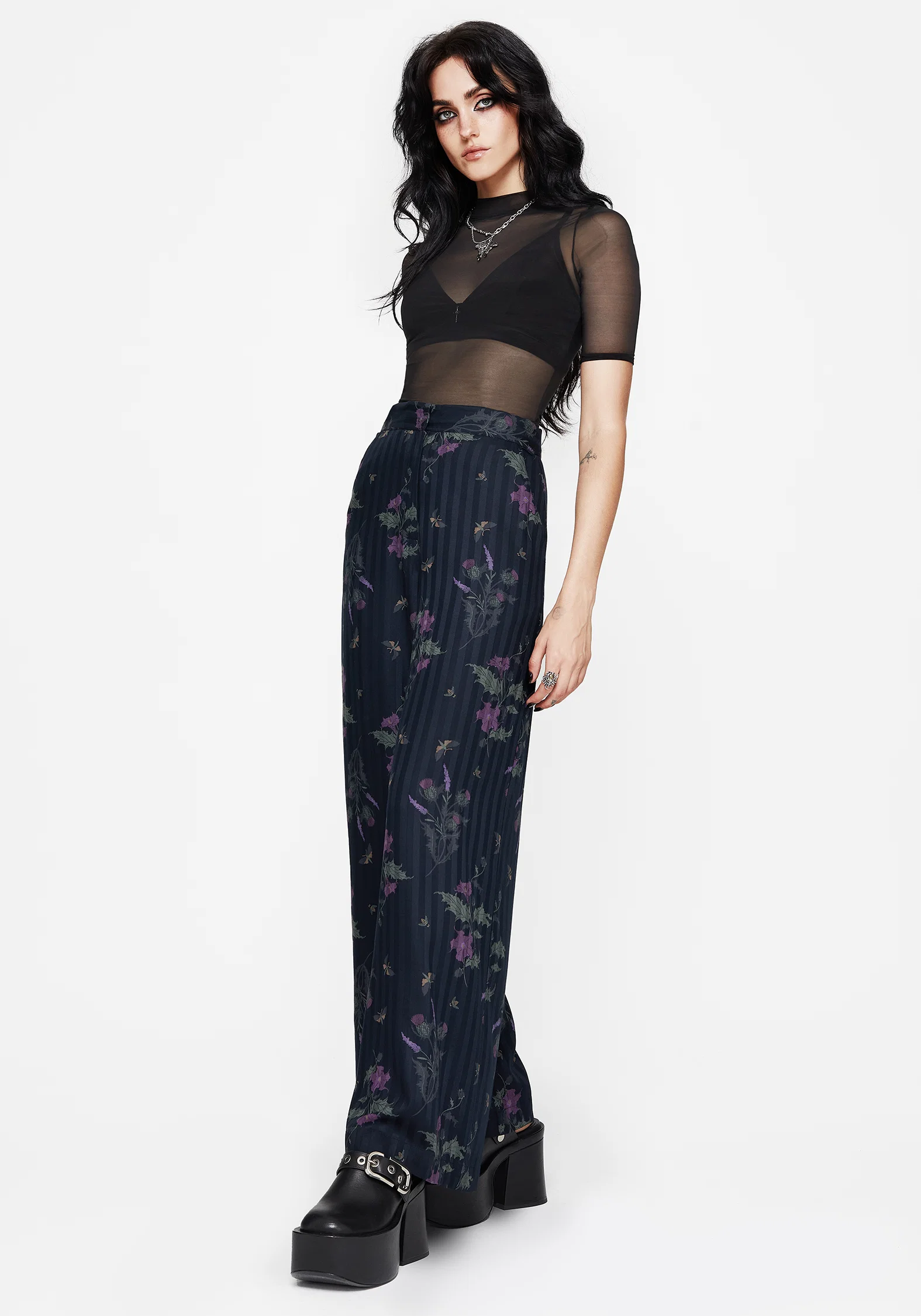 Cassandra Satin Stripe Thistle Print Trouser - Image 4